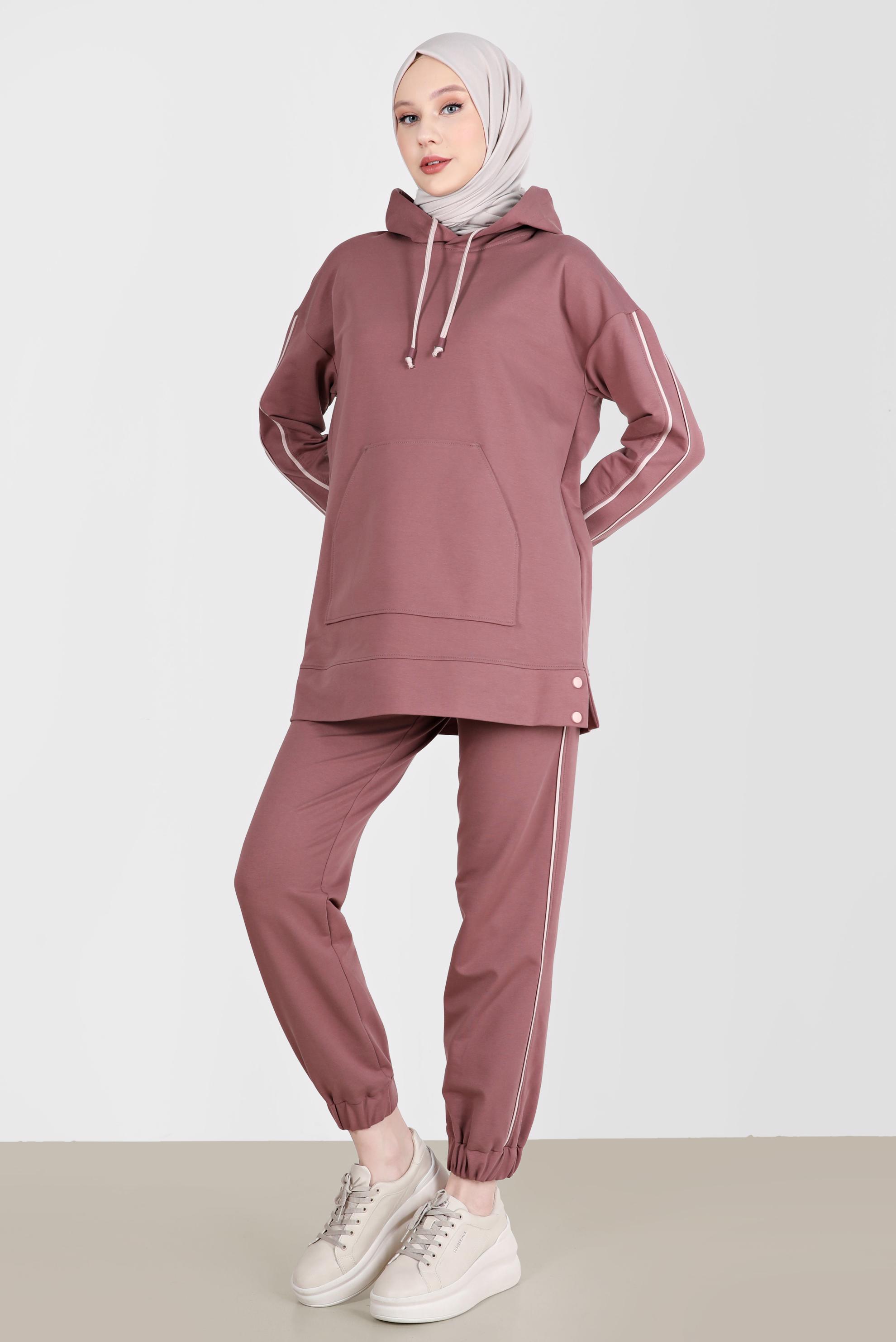 Vêtements hijab ROSE ENSEMBLE SURVÊTEMENT 2 PIÈCES À CAPUCHE RAYÉ AVEC PANTALON 42594