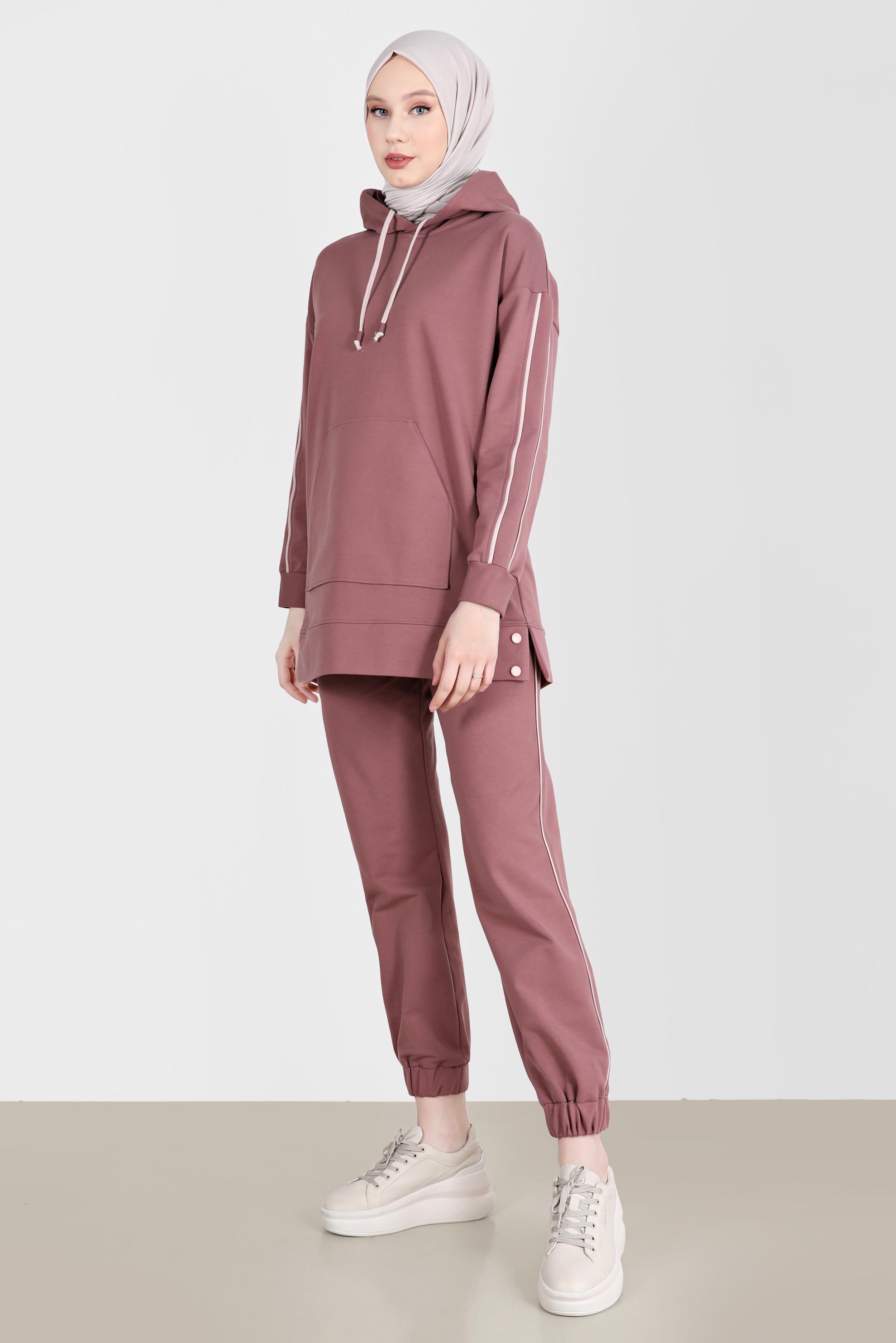 Vêtements hijab ROSE ENSEMBLE SURVÊTEMENT 2 PIÈCES À CAPUCHE RAYÉ AVEC PANTALON 42594