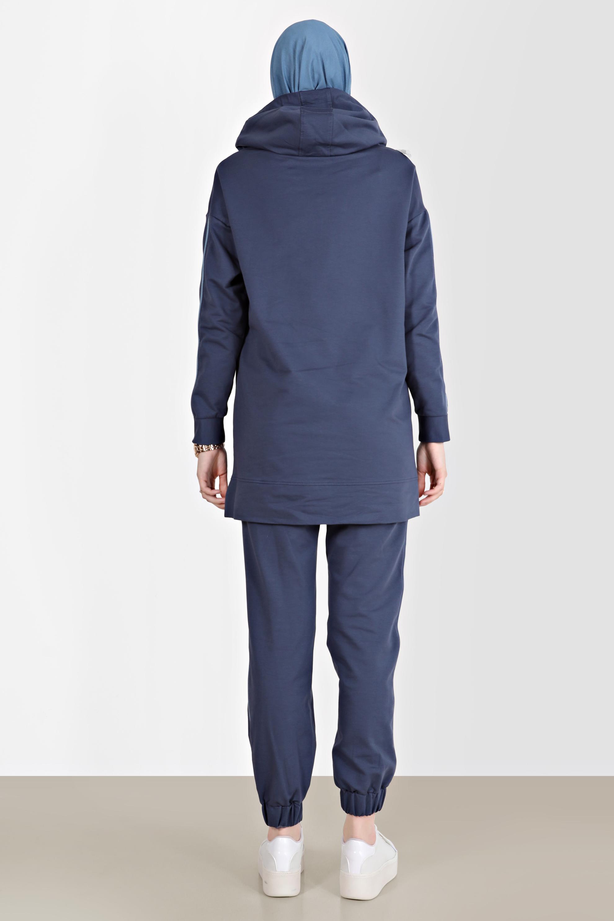 Vêtements hijab BLEU MARINE ENSEMBLE SURVÊTEMENT 2 PIÈCES À CAPUCHE RAYÉ AVEC PANTALON 42594