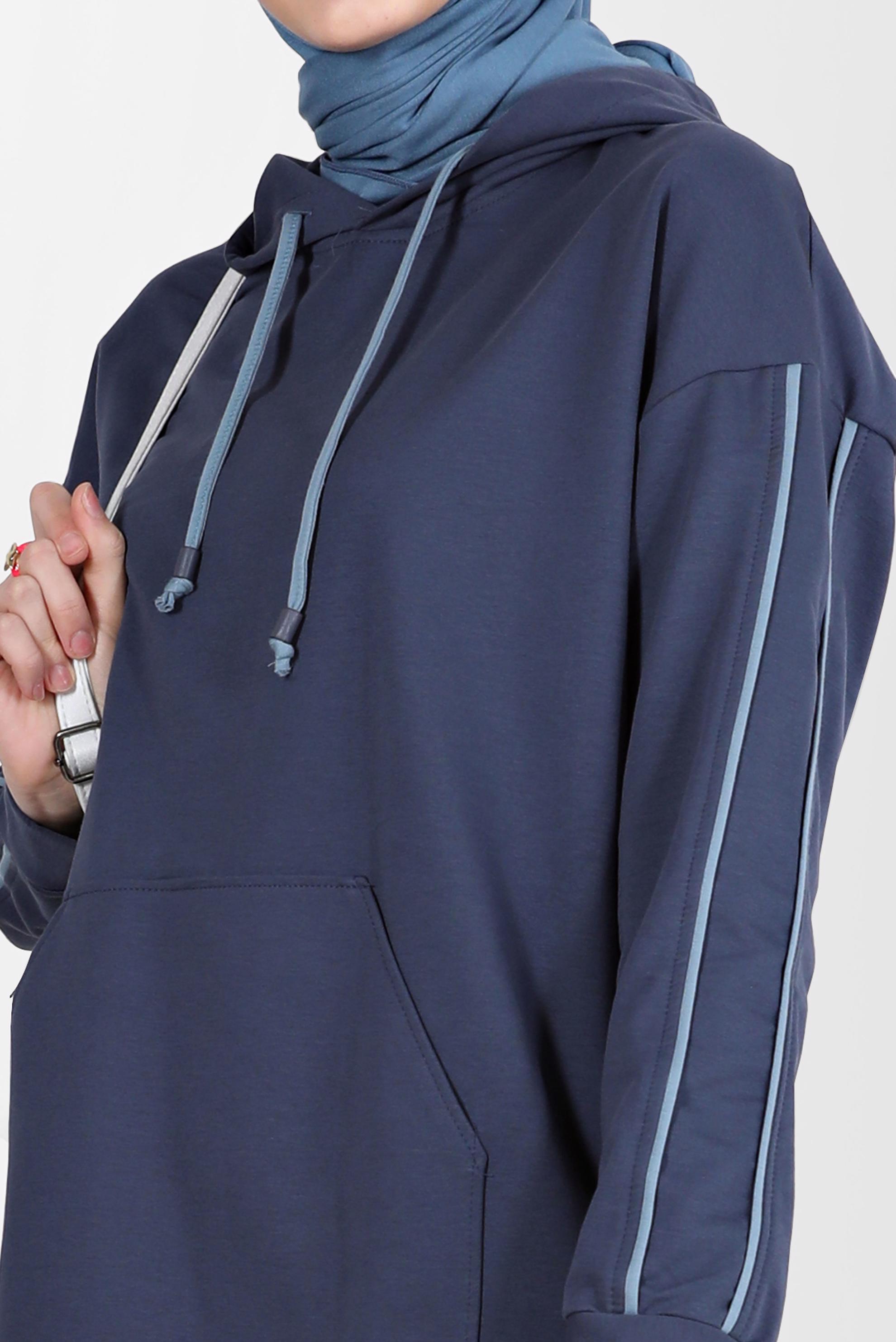 Vêtements hijab BLEU MARINE ENSEMBLE SURVÊTEMENT 2 PIÈCES À CAPUCHE RAYÉ AVEC PANTALON 42594