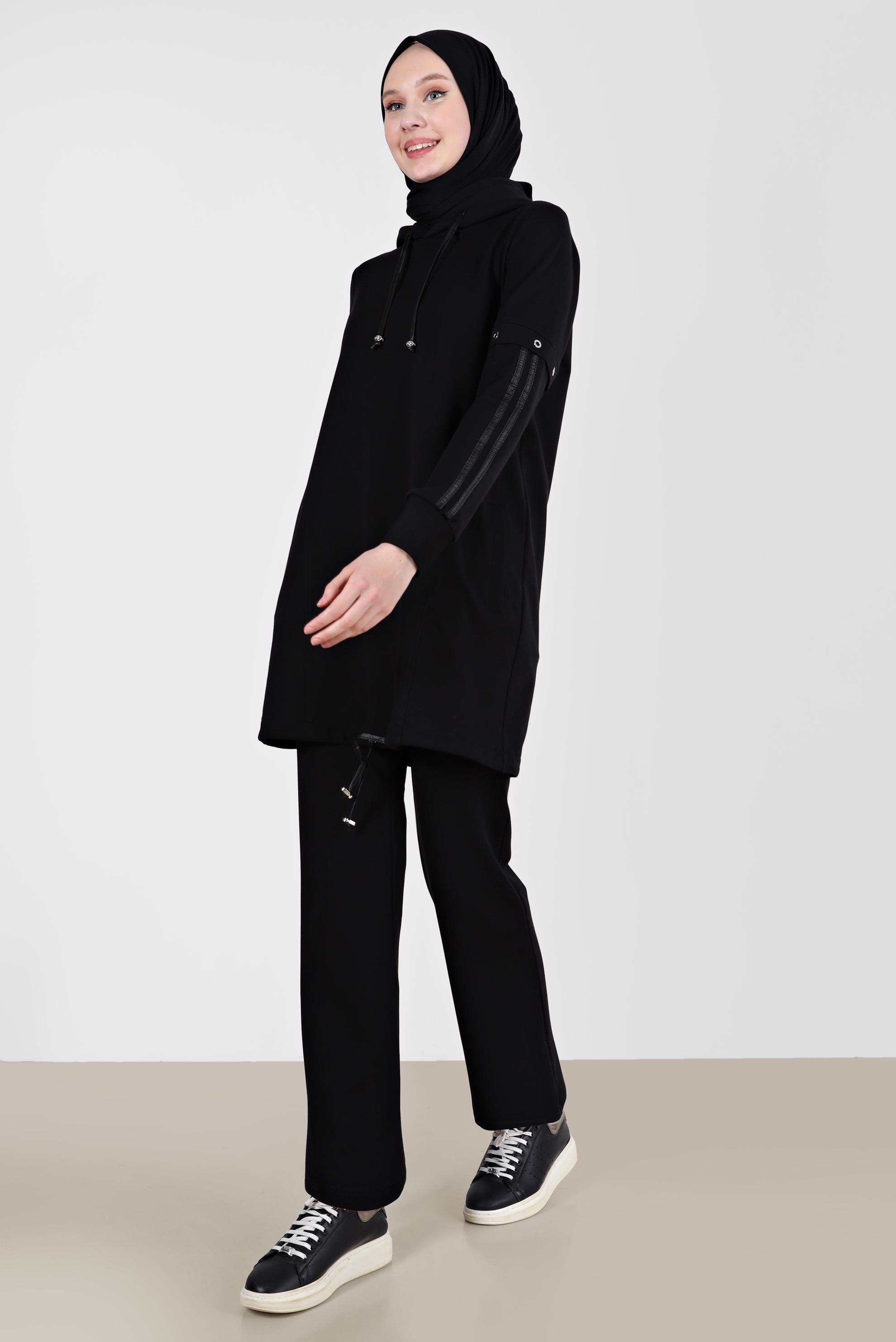 Vêtements hijab NOIR ENSEMBLE DE SURVÊTEMENT 2 PIÈCES À CAPUCHE AVEC ŒILLETS 42595