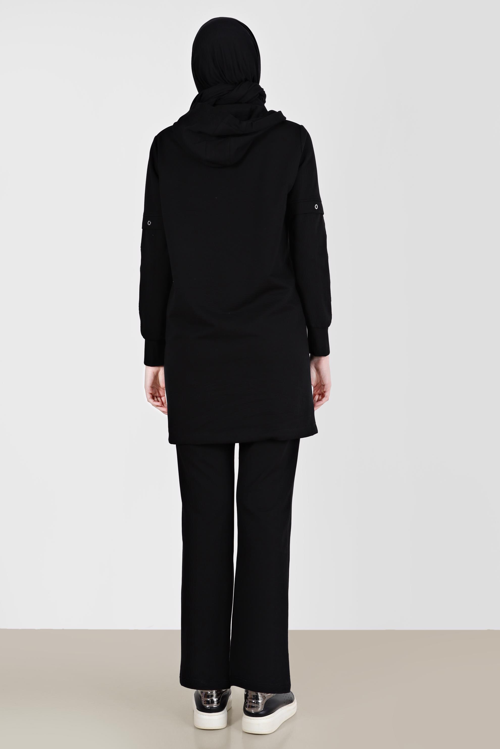 Vêtements hijab NOIR ENSEMBLE DE SURVÊTEMENT 2 PIÈCES À CAPUCHE AVEC ŒILLETS 42595