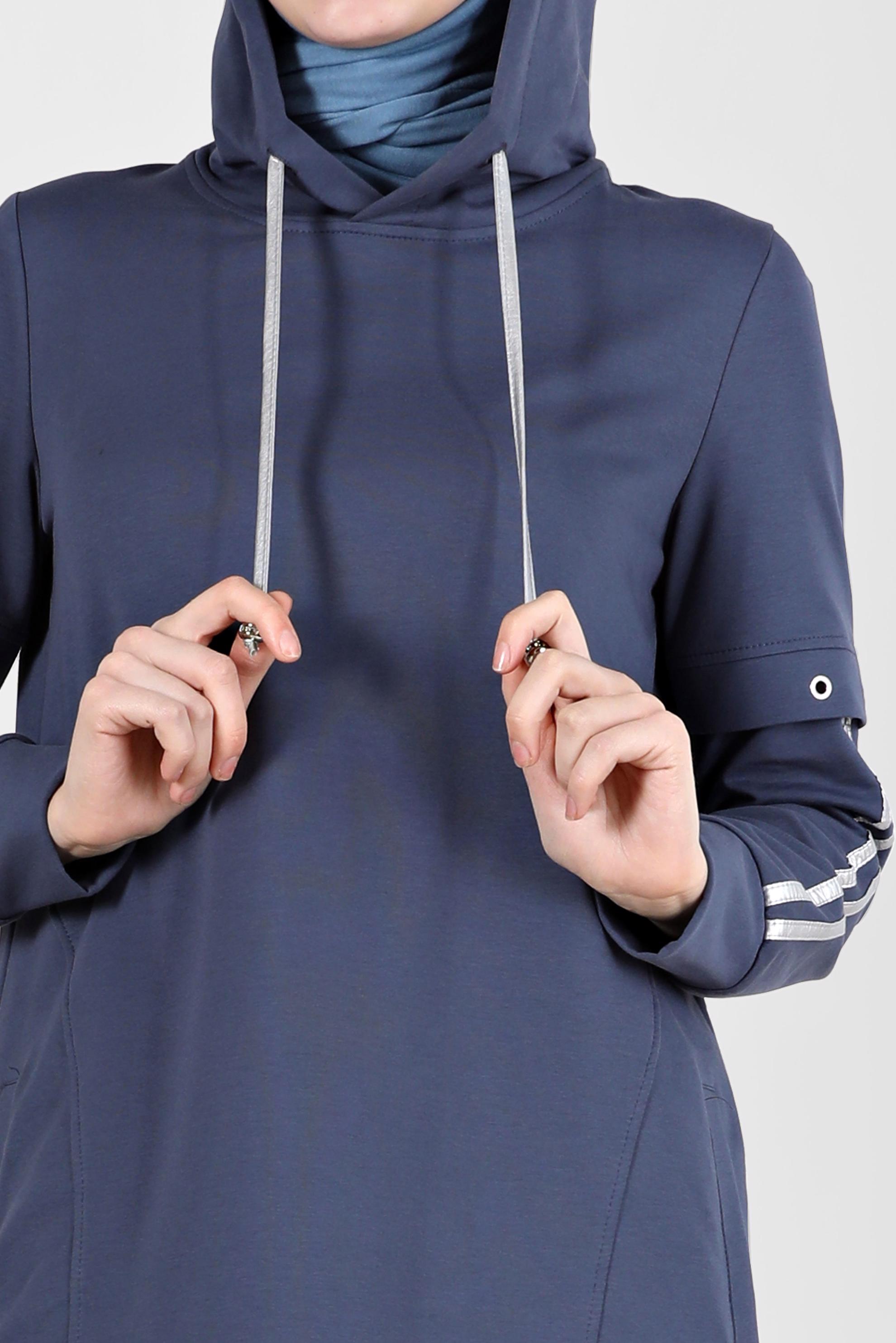 Tesettür giyim LACİVERT KUŞGÖZÜ DETAYLI KAPÜŞONLU İKİLİ PANT. EŞOFMAN TAKIMI 42595 