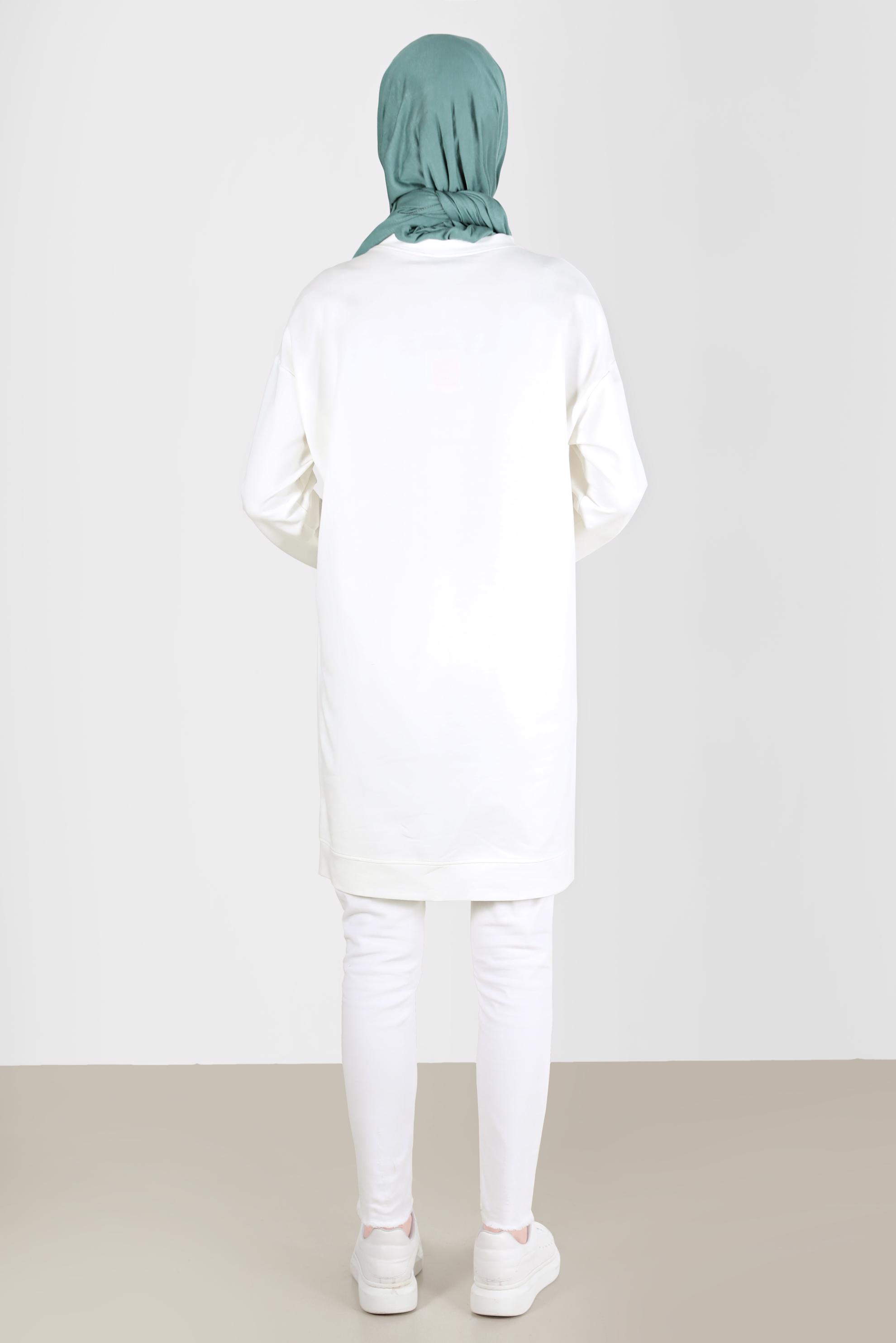 Tesettür giyim BEYAZ BAĞCIKLI CEP DETAYLI EŞOFMAN TUNİK 42596 