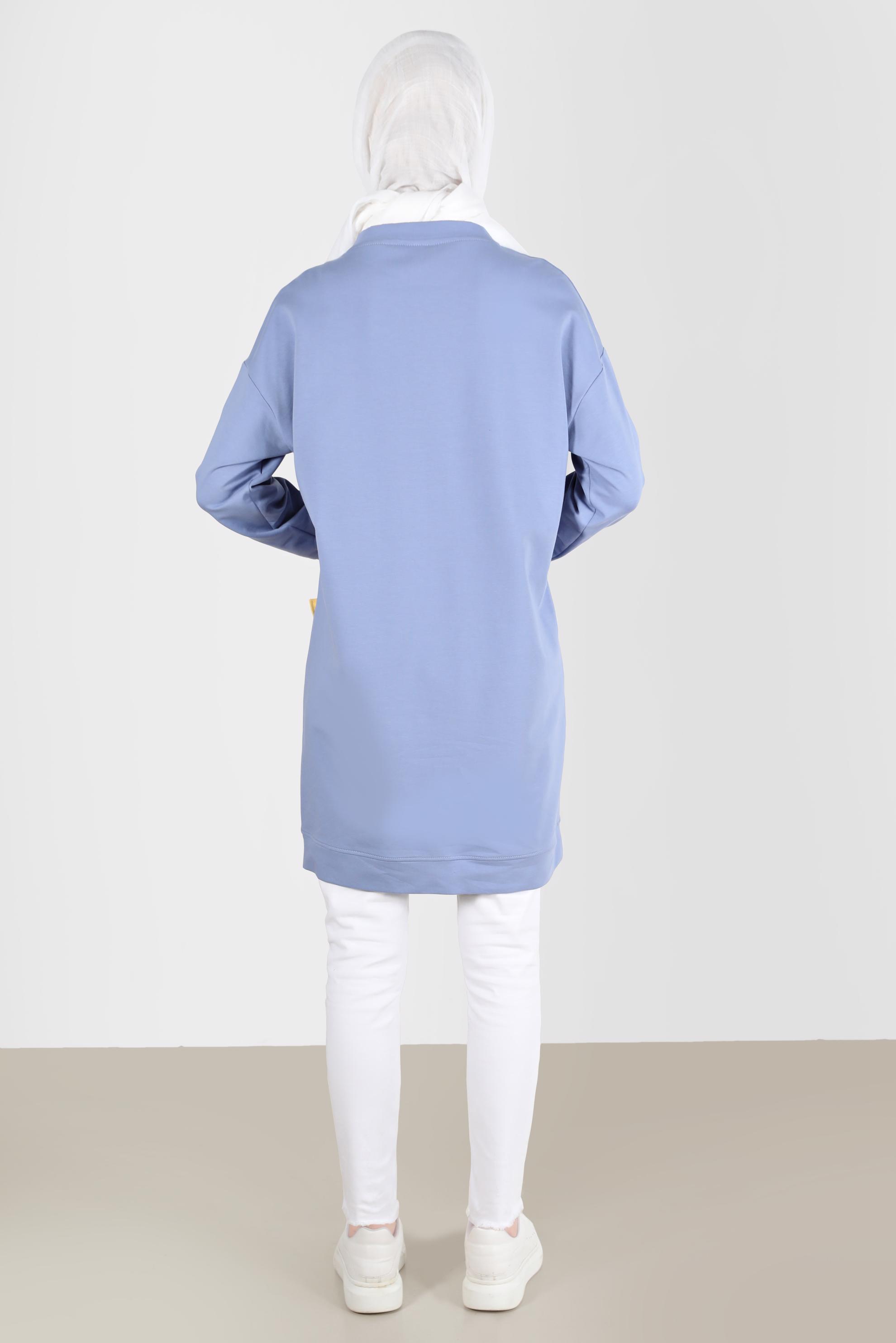 Tesettür giyim MAVİ BAĞCIKLI CEP DETAYLI EŞOFMAN TUNİK 42596 