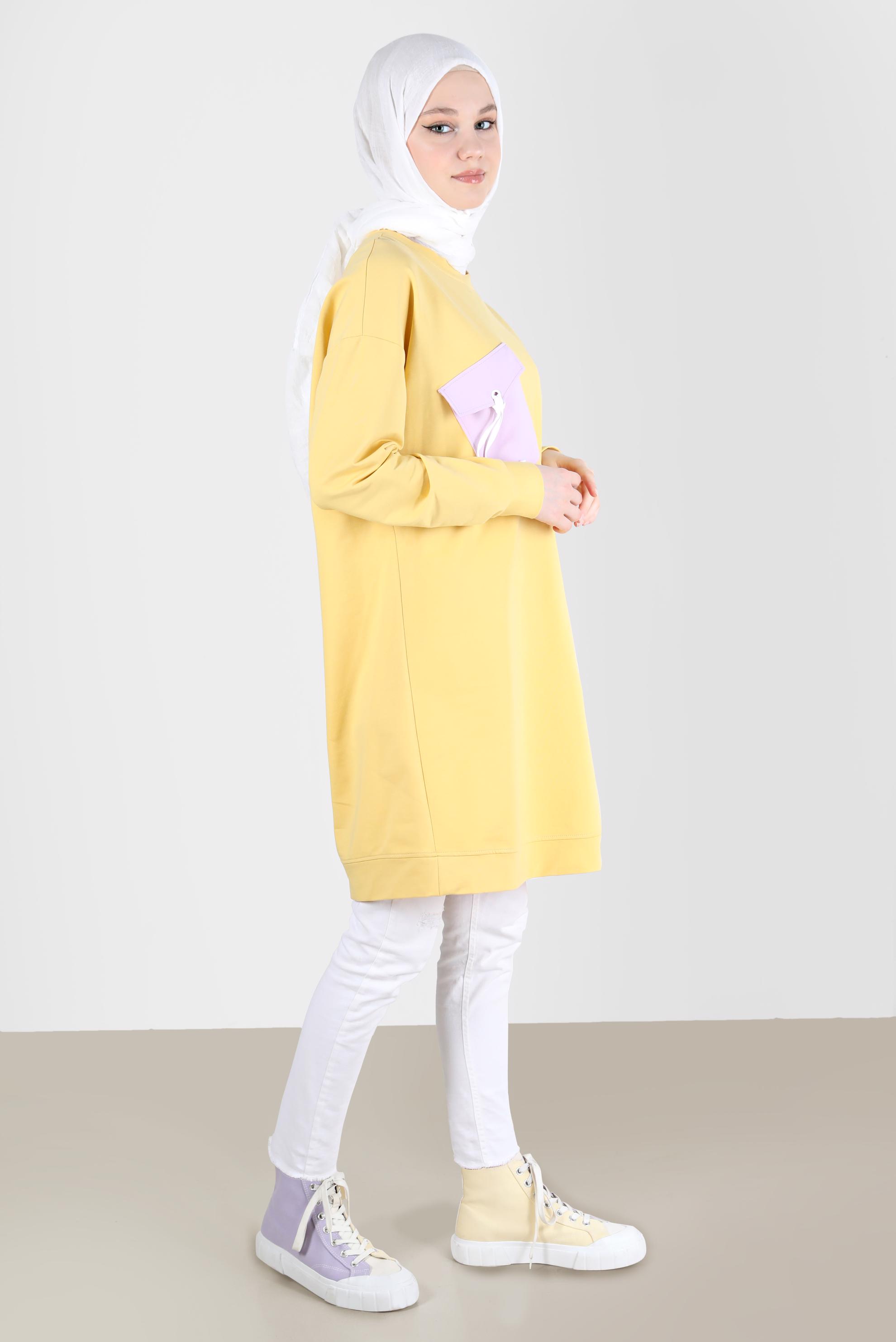 Tesettür giyim SARI BAĞCIKLI CEP DETAYLI EŞOFMAN TUNİK 42596 