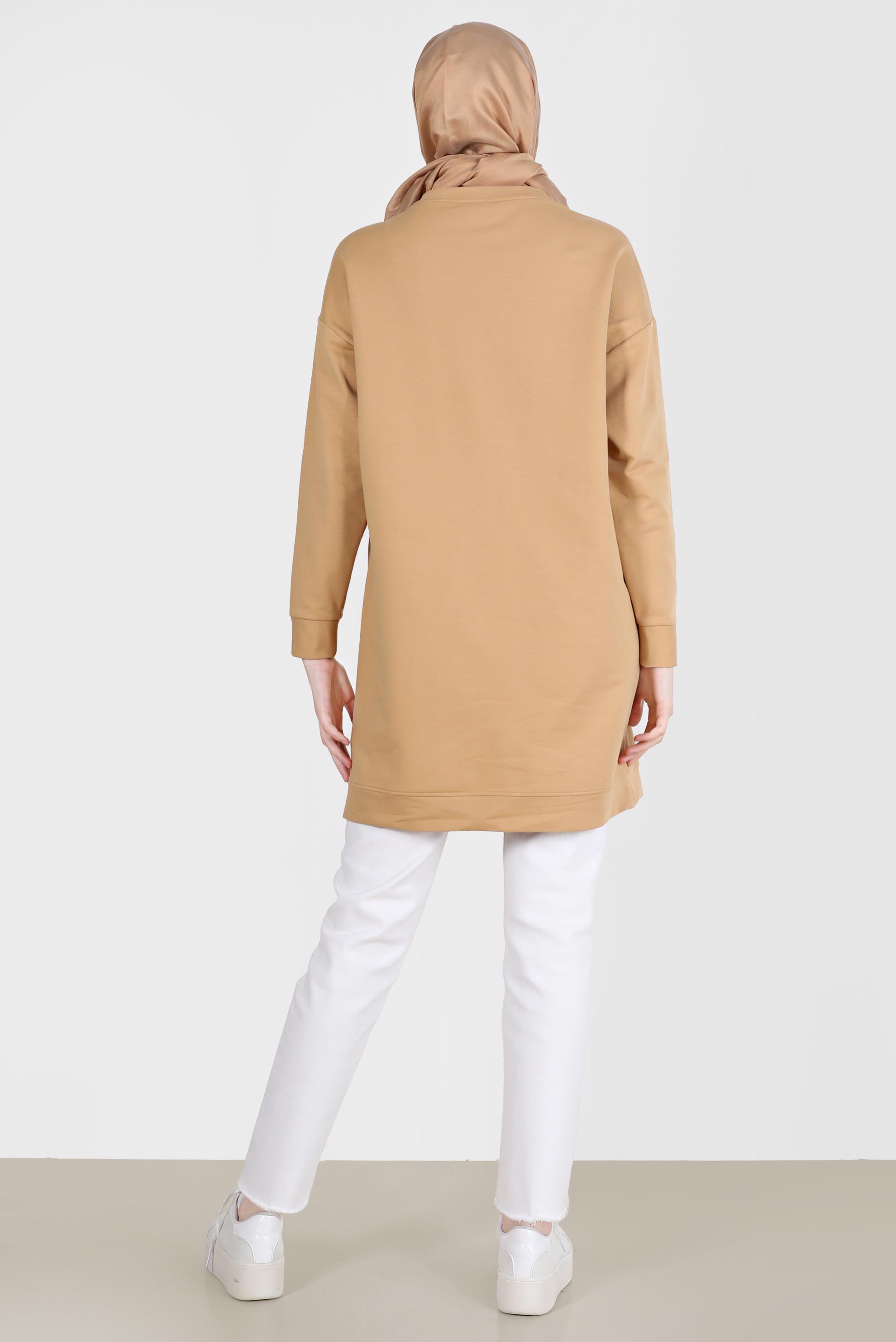 Tesettür giyim KAHVE BAĞCIKLI CEP DETAYLI EŞOFMAN TUNİK 42596 