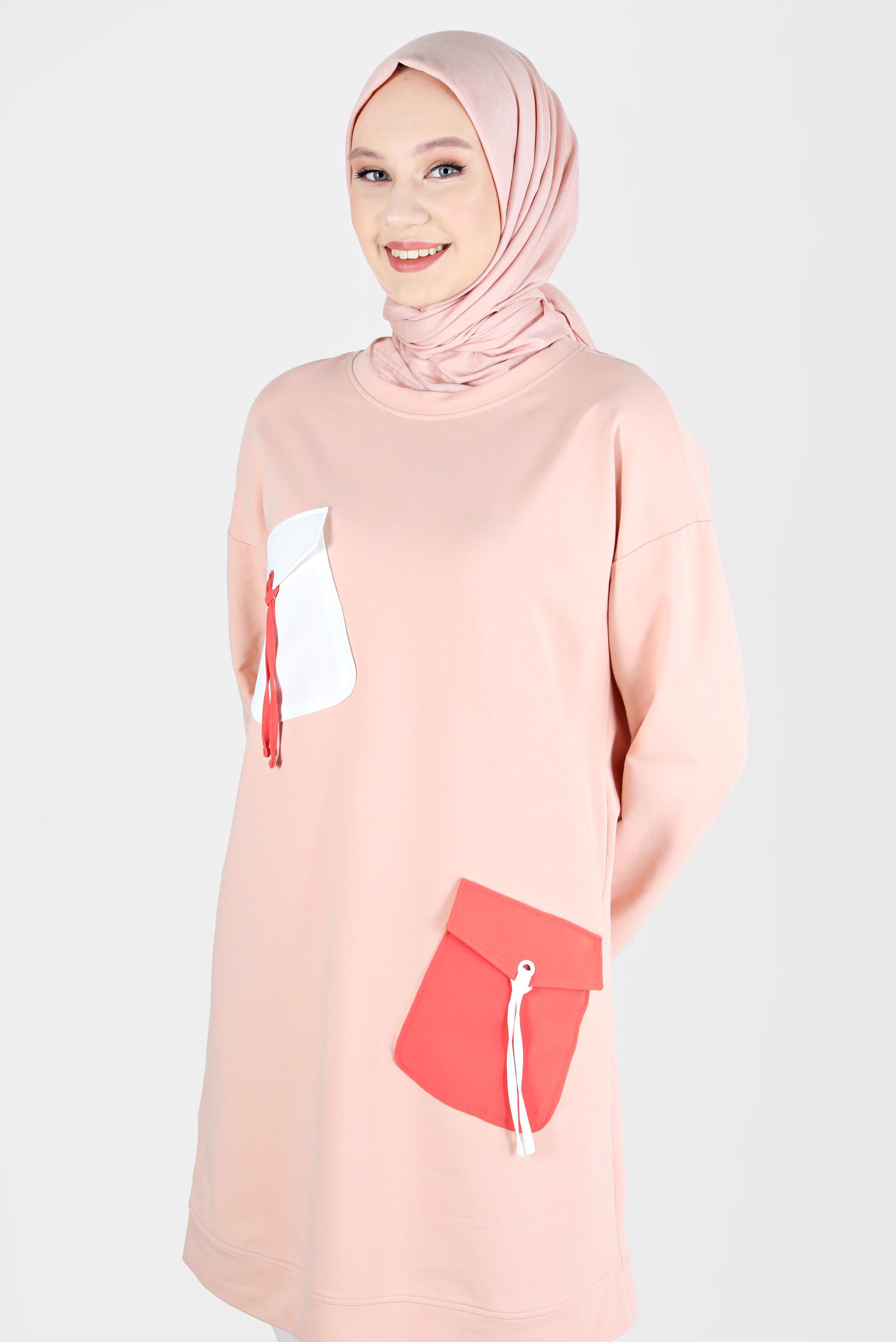 Tesettür giyim PUDRA BAĞCIKLI CEP DETAYLI EŞOFMAN TUNİK 42596 