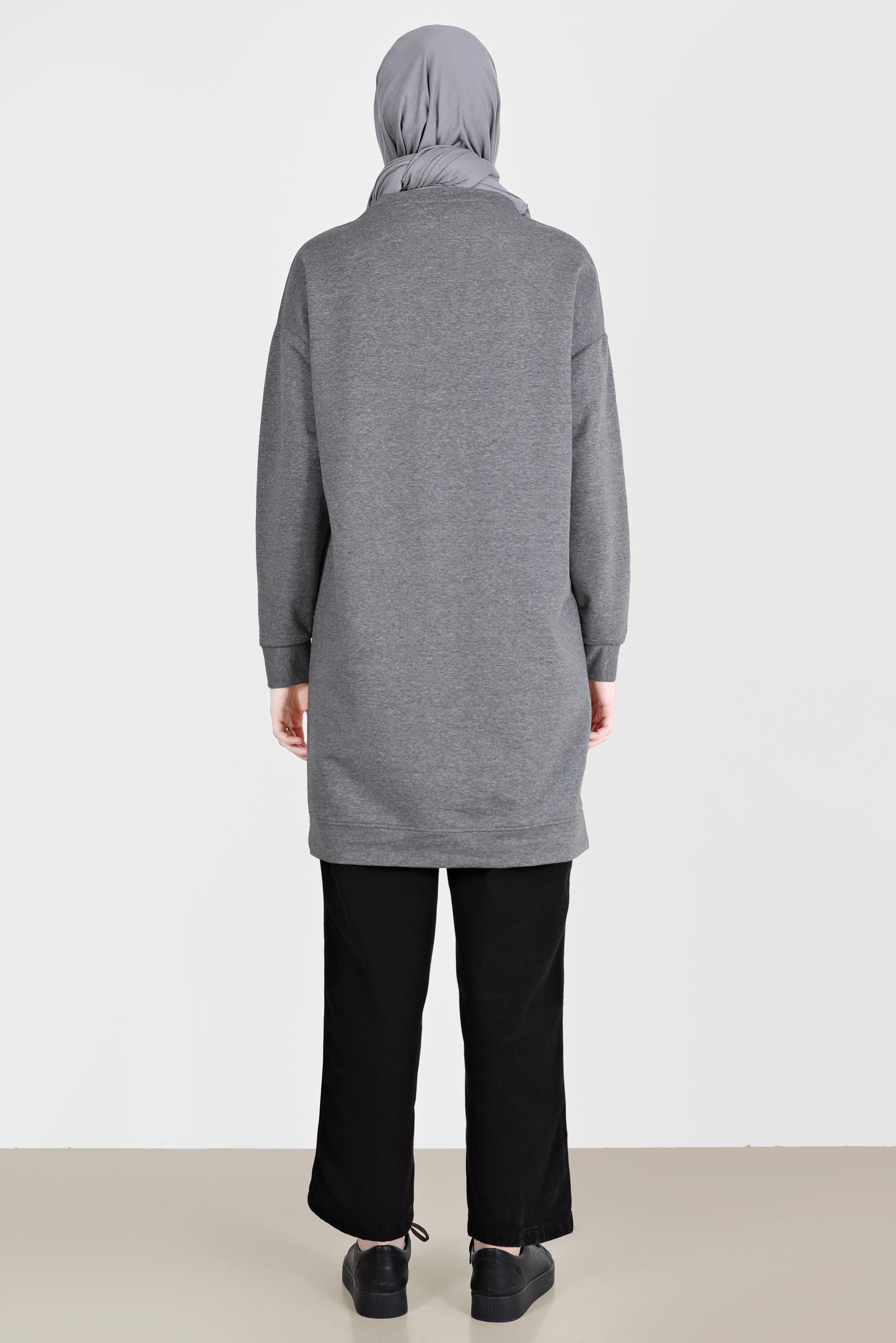 Tesettür giyim GRİ BAĞCIKLI CEP DETAYLI EŞOFMAN TUNİK 42596 