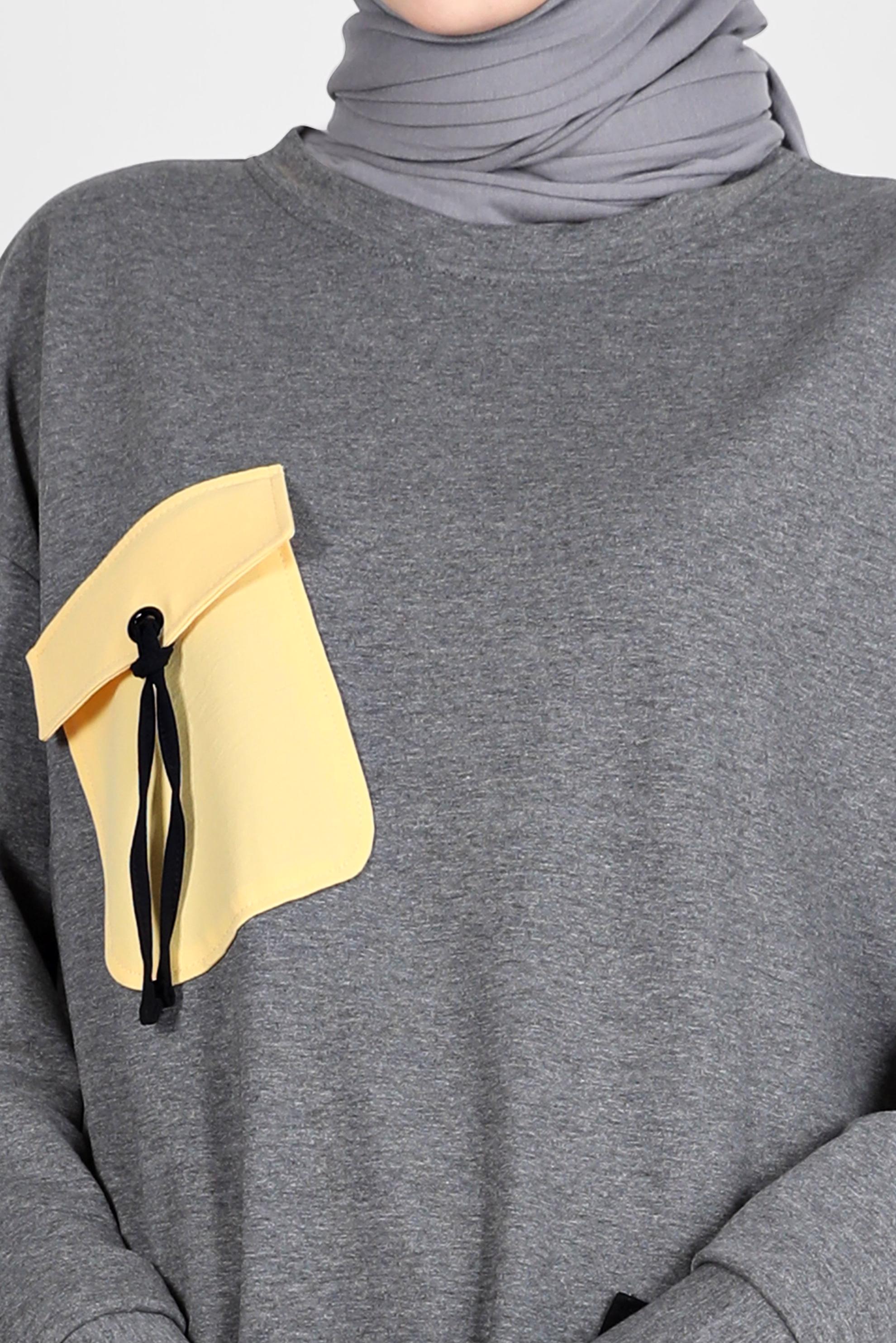 Tesettür giyim GRİ BAĞCIKLI CEP DETAYLI EŞOFMAN TUNİK 42596 