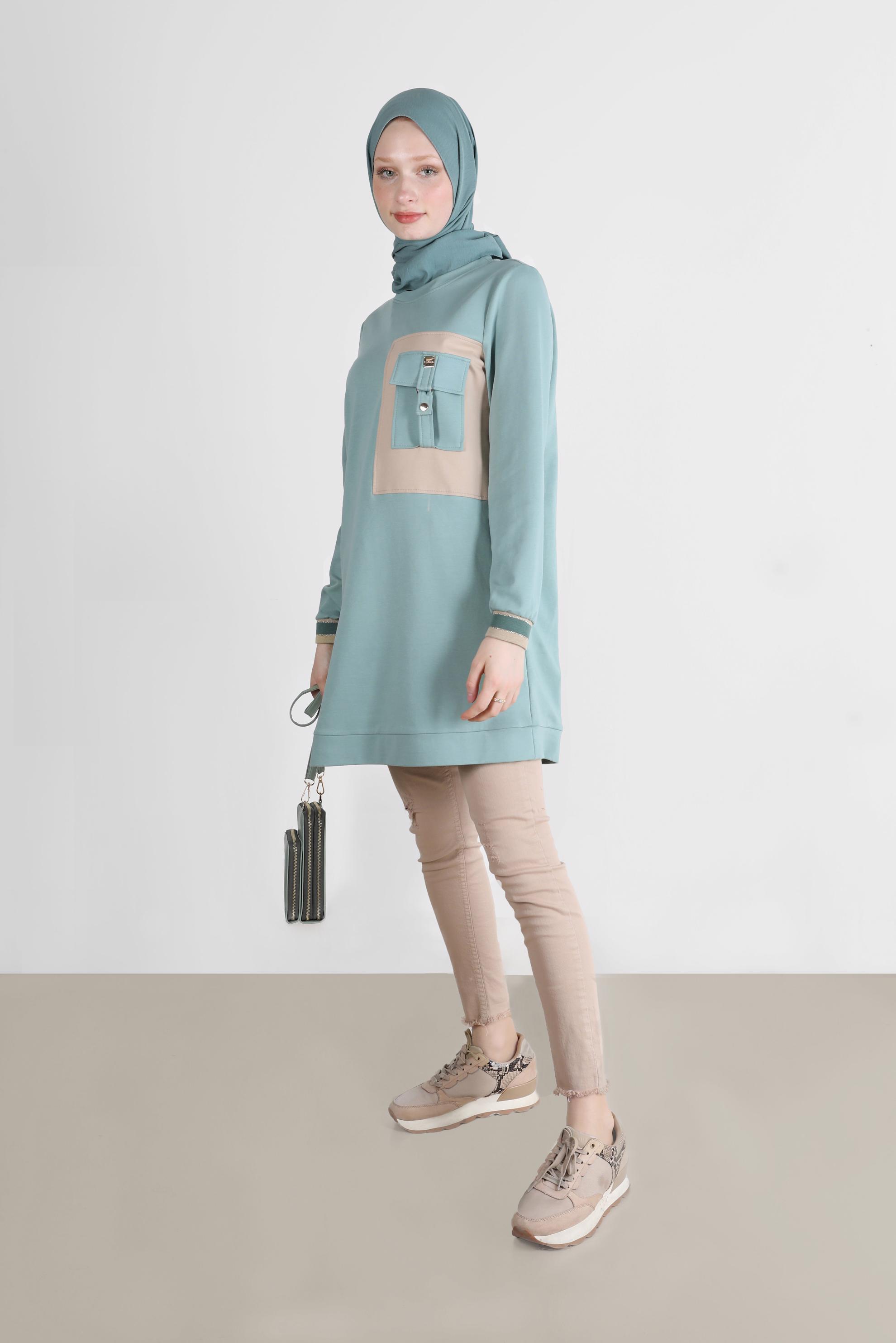 Tesettür giyim MAVİ CEP DETAYLI EŞOFMAN TUNİK 42598