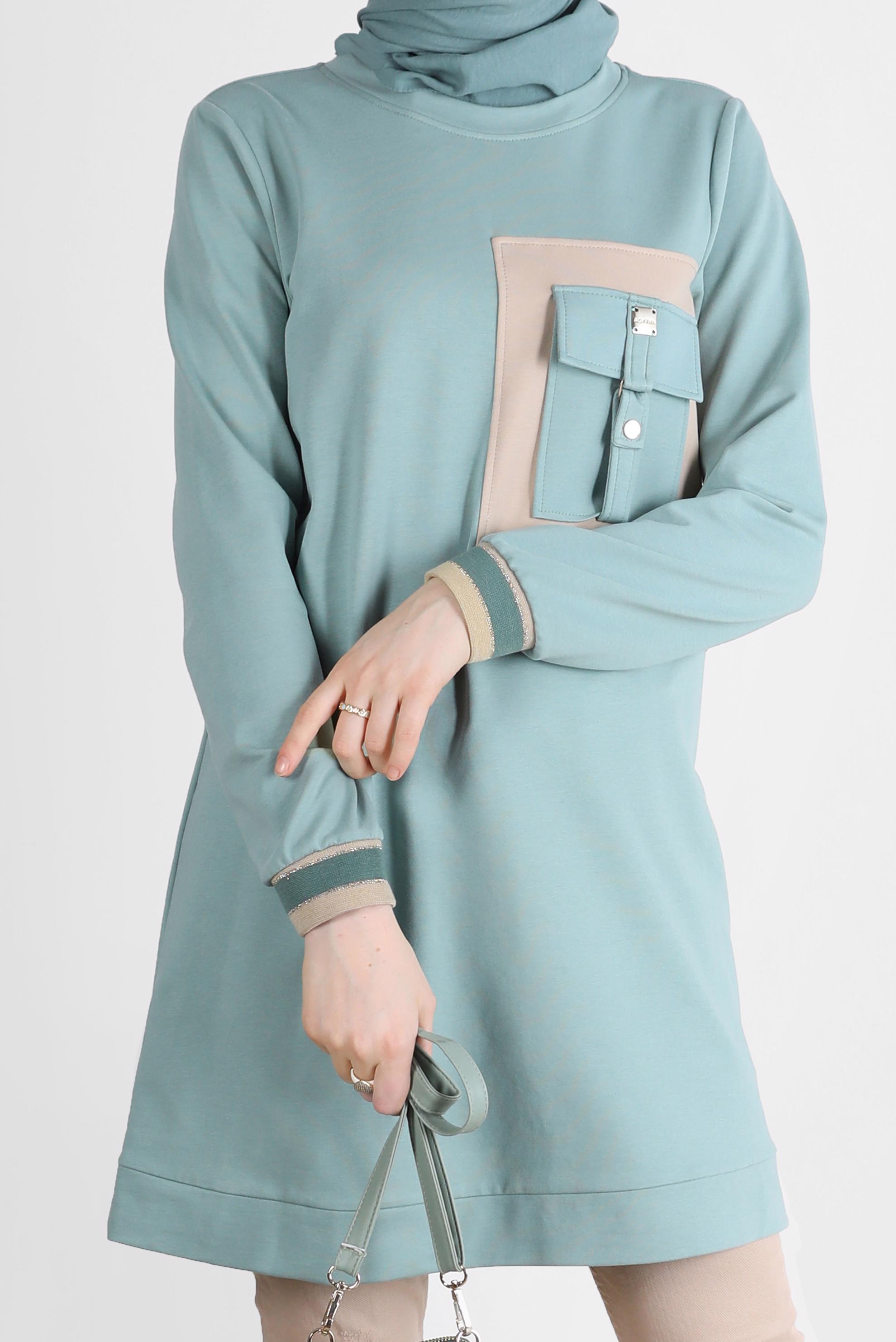 Tesettür giyim MAVİ CEP DETAYLI EŞOFMAN TUNİK 42598