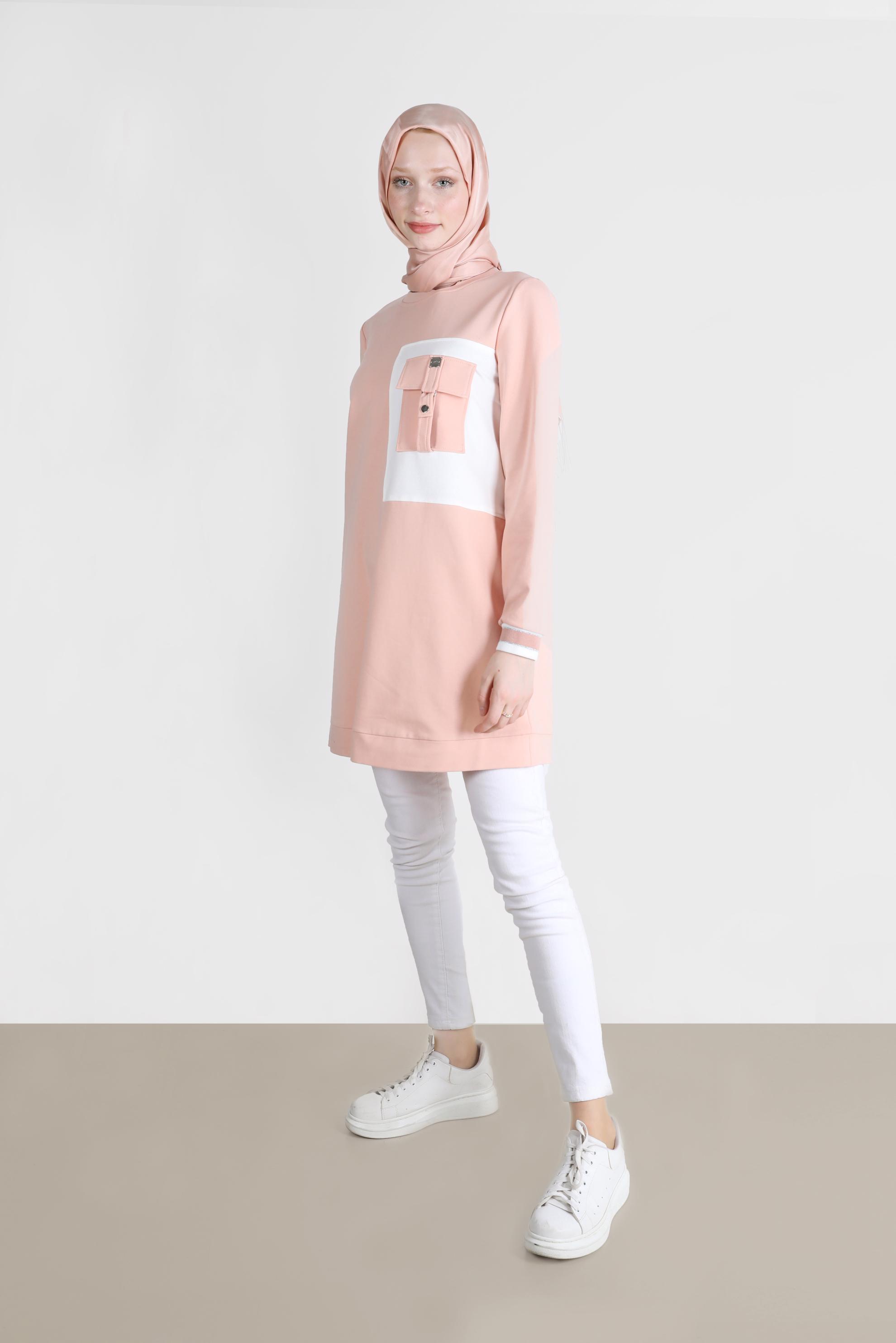 Tesettür giyim PUDRA CEP DETAYLI EŞOFMAN TUNİK 42598