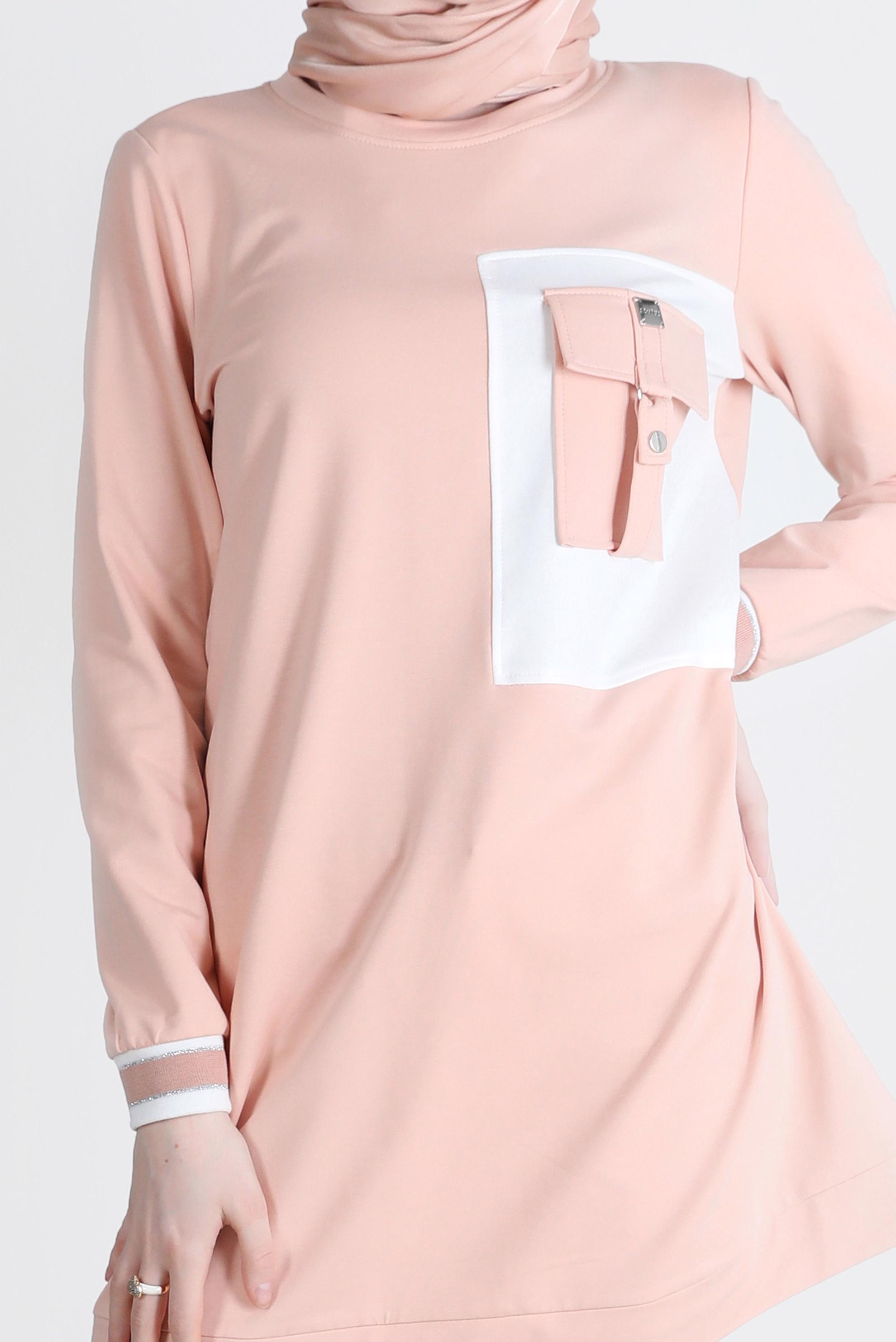 Tesettür giyim PUDRA CEP DETAYLI EŞOFMAN TUNİK 42598