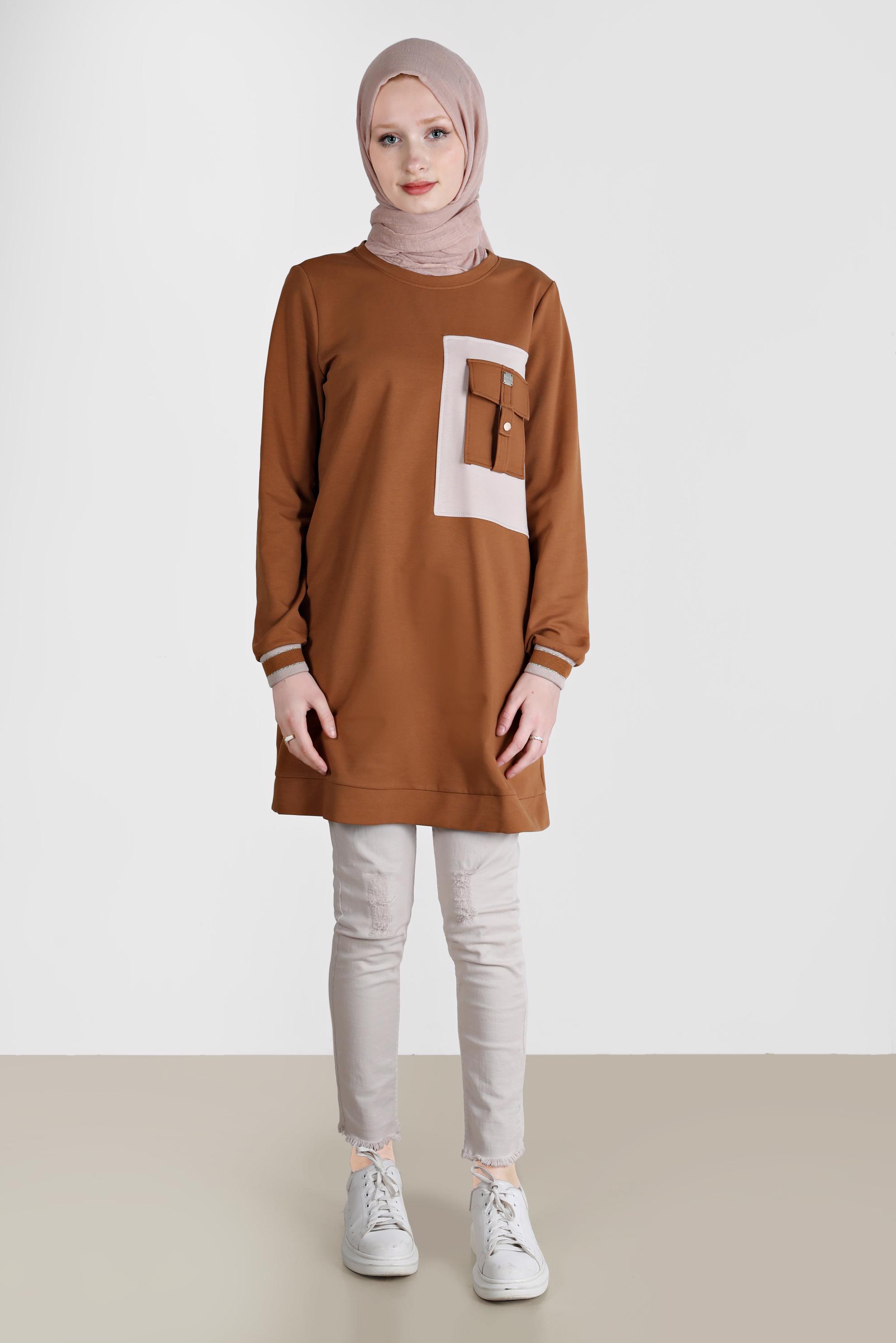 Tesettür giyim SARI CEP DETAYLI EŞOFMAN TUNİK 42598