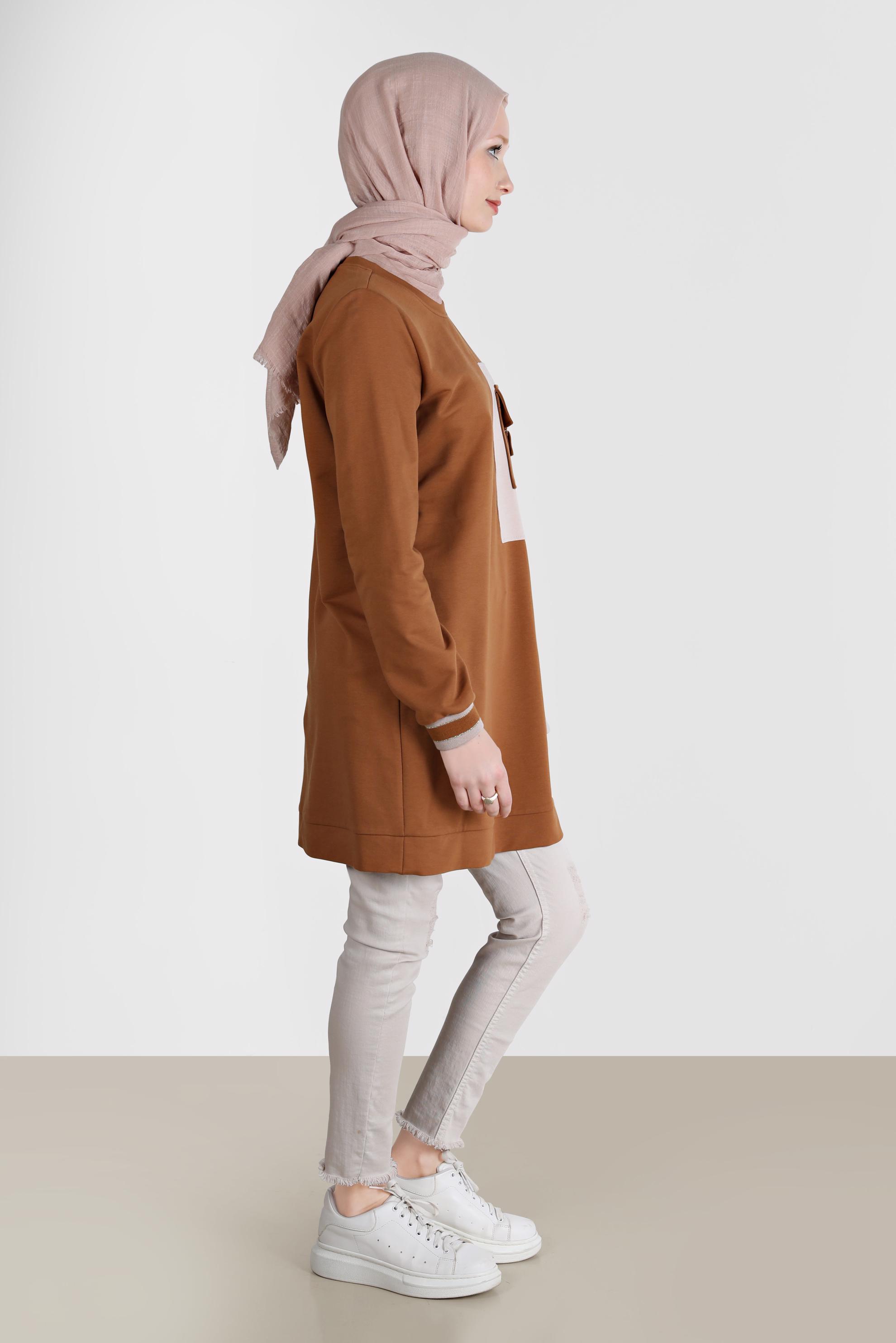 Tesettür giyim SARI CEP DETAYLI EŞOFMAN TUNİK 42598