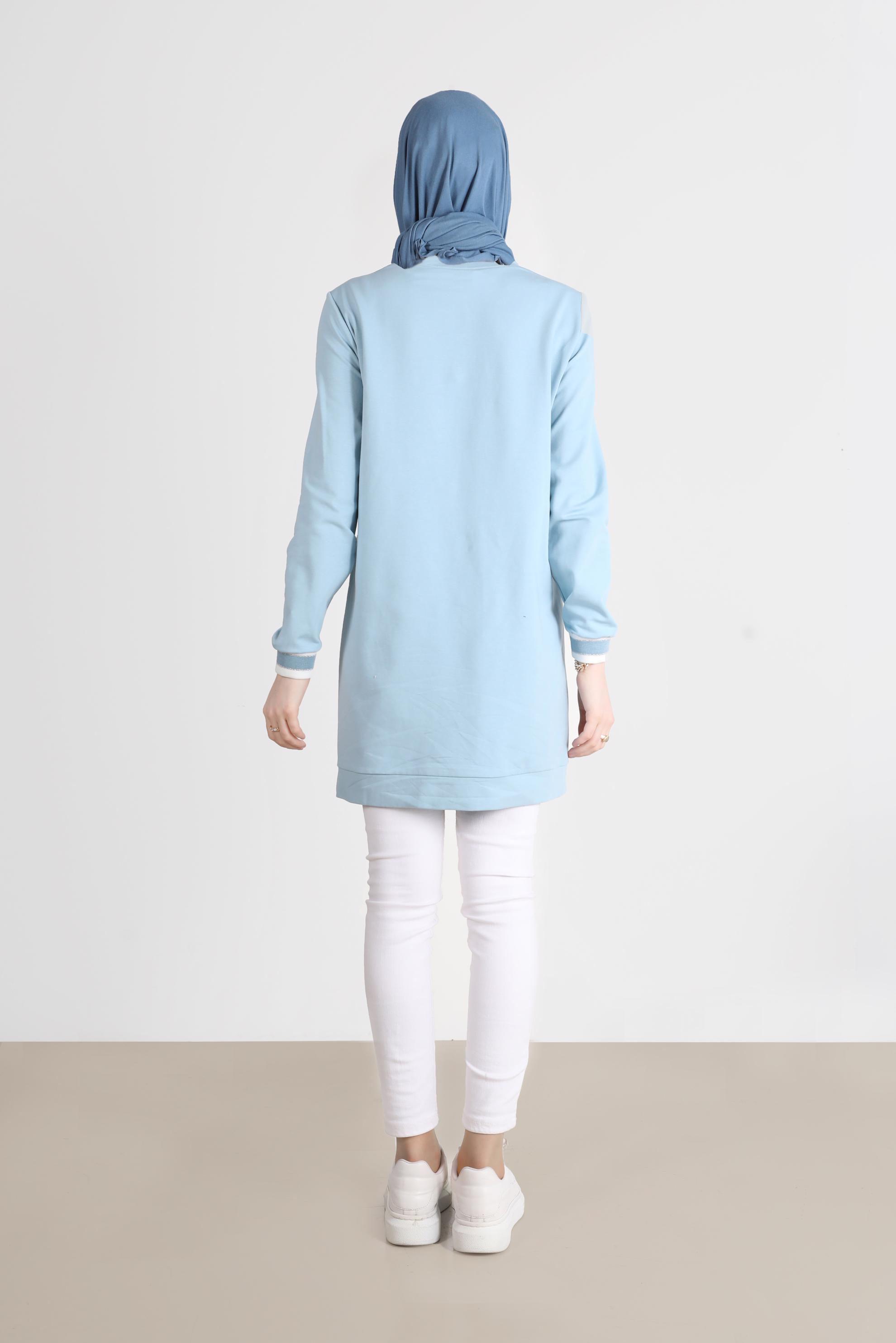 Tesettür giyim MAVİ CEP DETAYLI EŞOFMAN TUNİK 42598