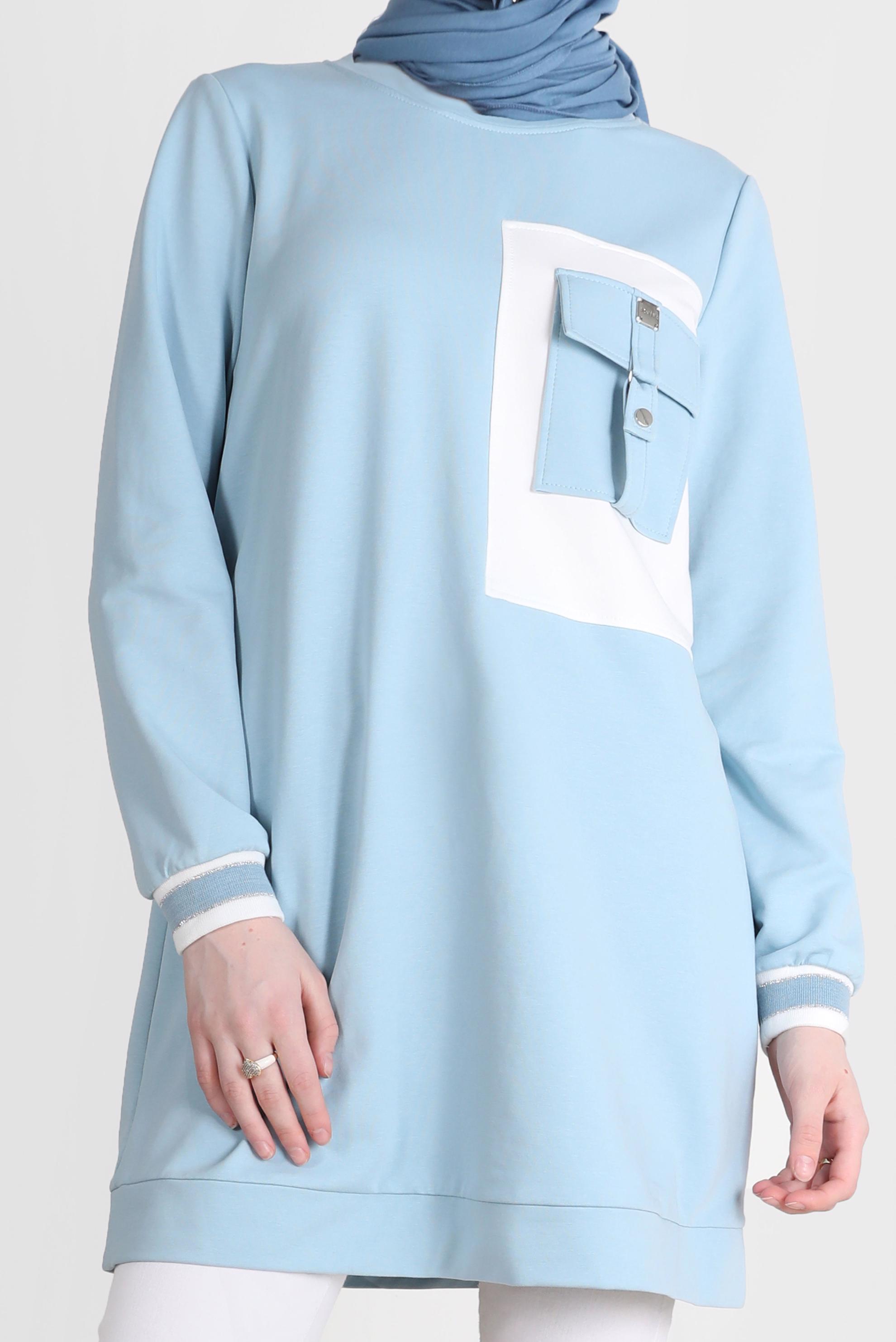 Tesettür giyim MAVİ CEP DETAYLI EŞOFMAN TUNİK 42598