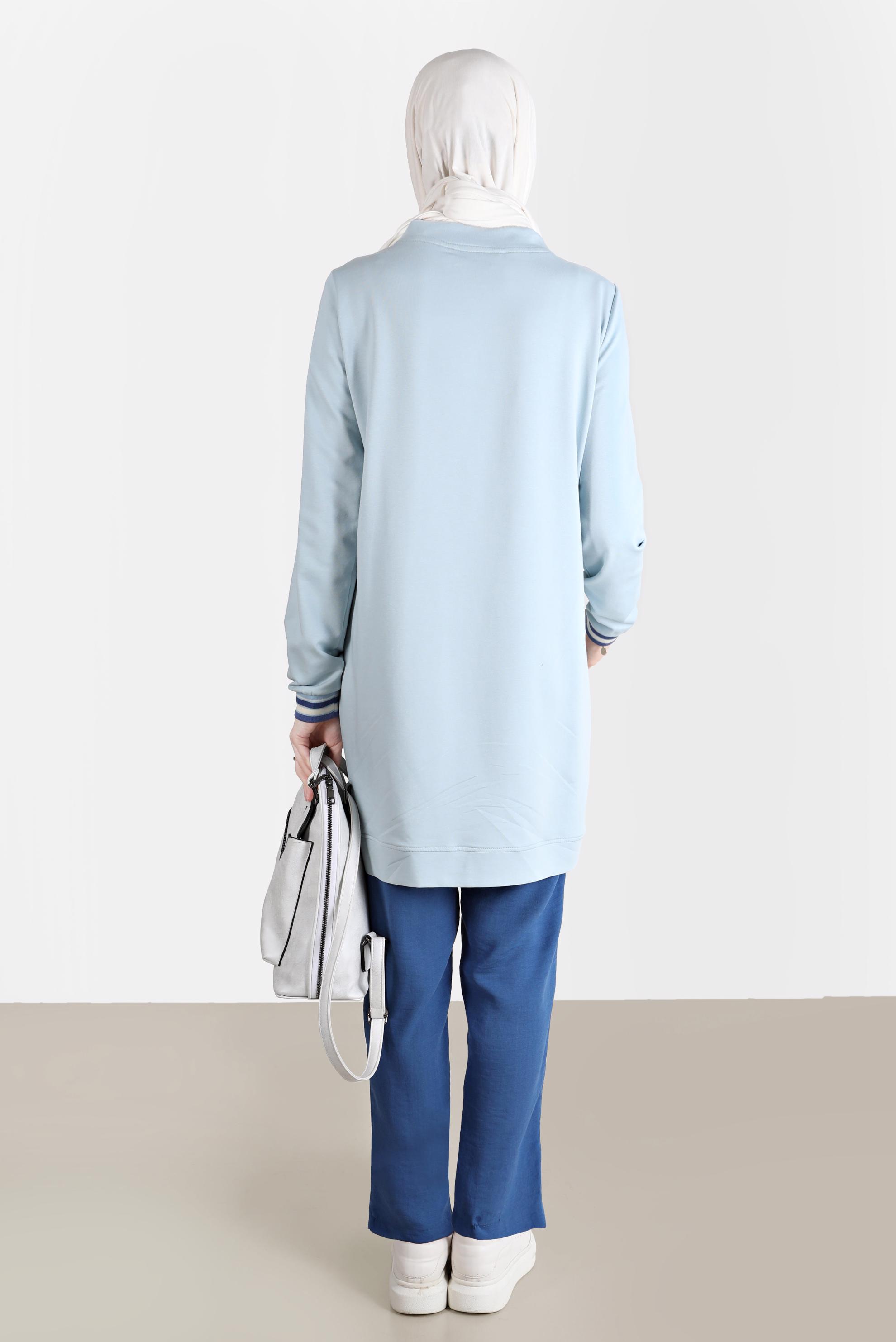 Tesettür giyim MAVİ BASKI DETAYLI RİBANALI EŞOFMAN TUNİK 42650 