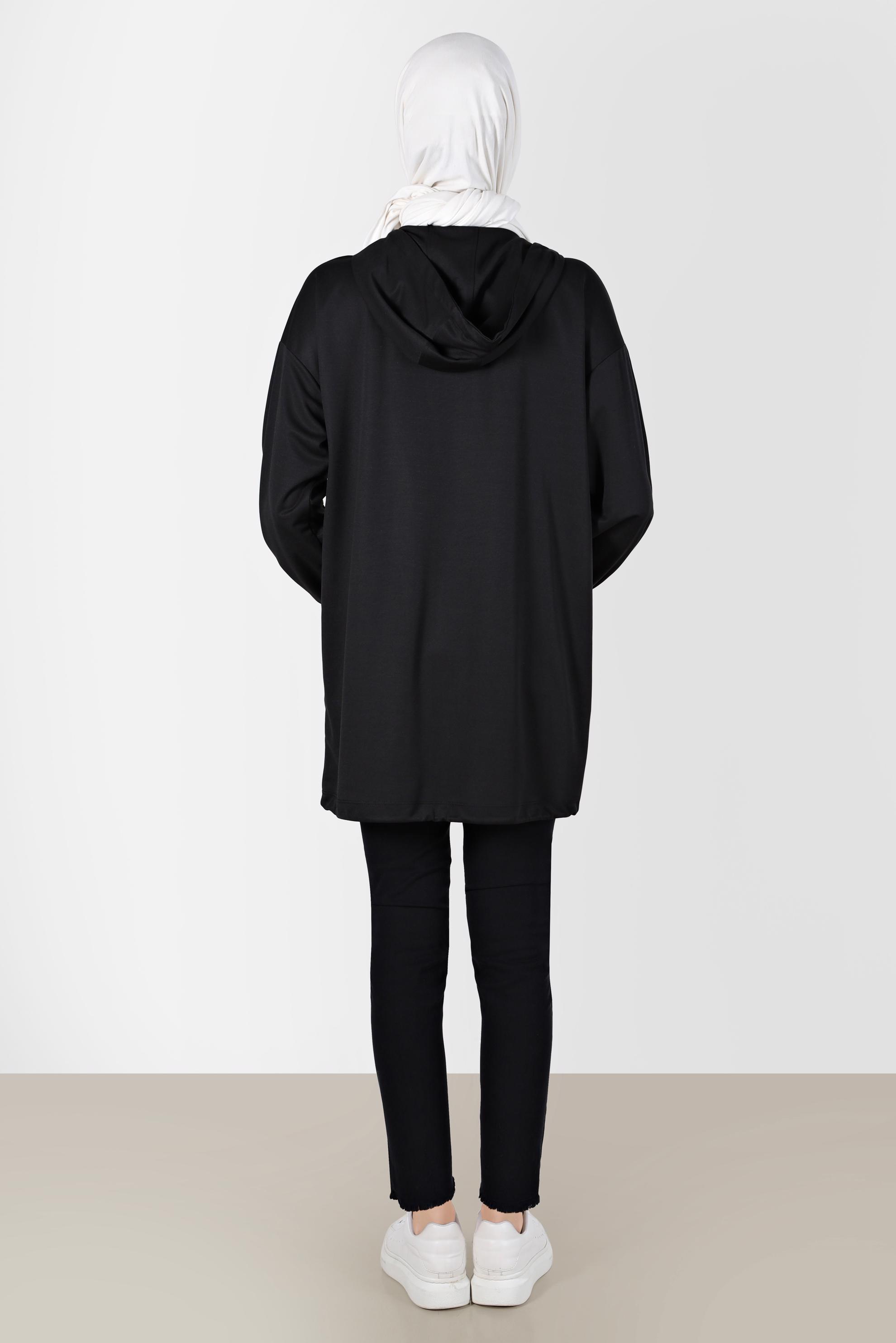 Tesettür giyim SİYAH ÇITÇITLI KAPÜŞONLU EŞOFMAN TUNİK 42651 