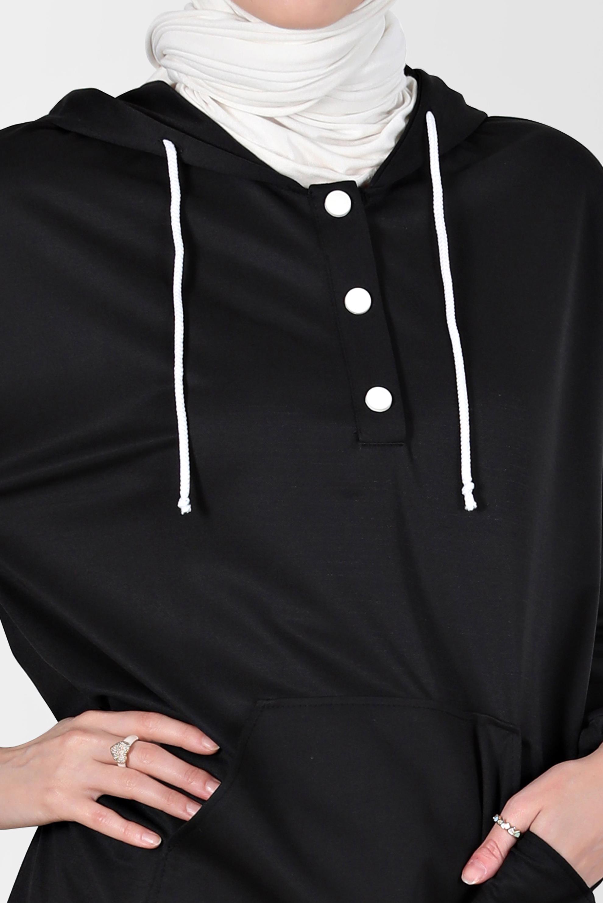 Tesettür giyim SİYAH ÇITÇITLI KAPÜŞONLU EŞOFMAN TUNİK 42651 