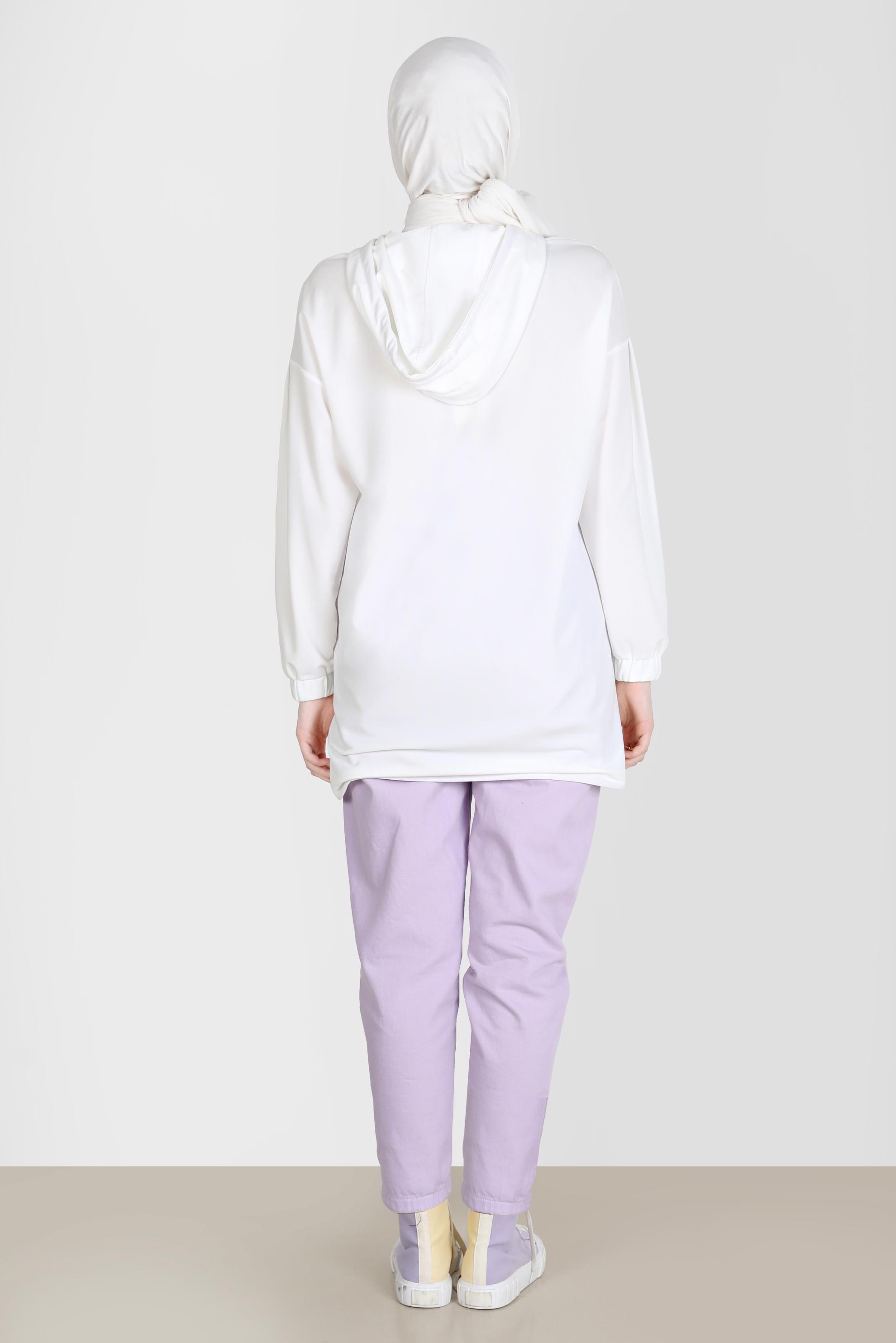 Tesettür giyim BEYAZ ÇITÇITLI KAPÜŞONLU EŞOFMAN TUNİK 42651 