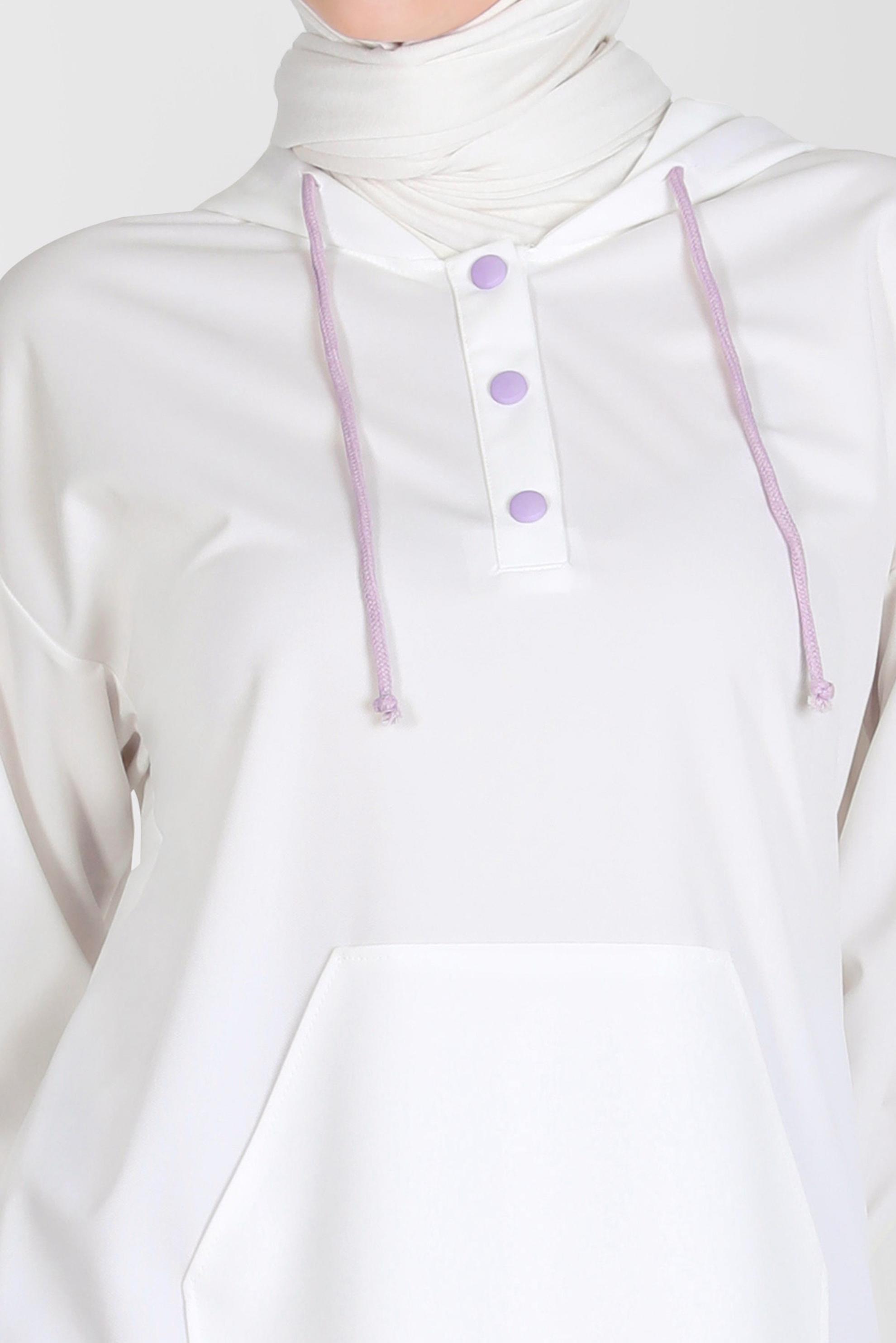 Tesettür giyim BEYAZ ÇITÇITLI KAPÜŞONLU EŞOFMAN TUNİK 42651 