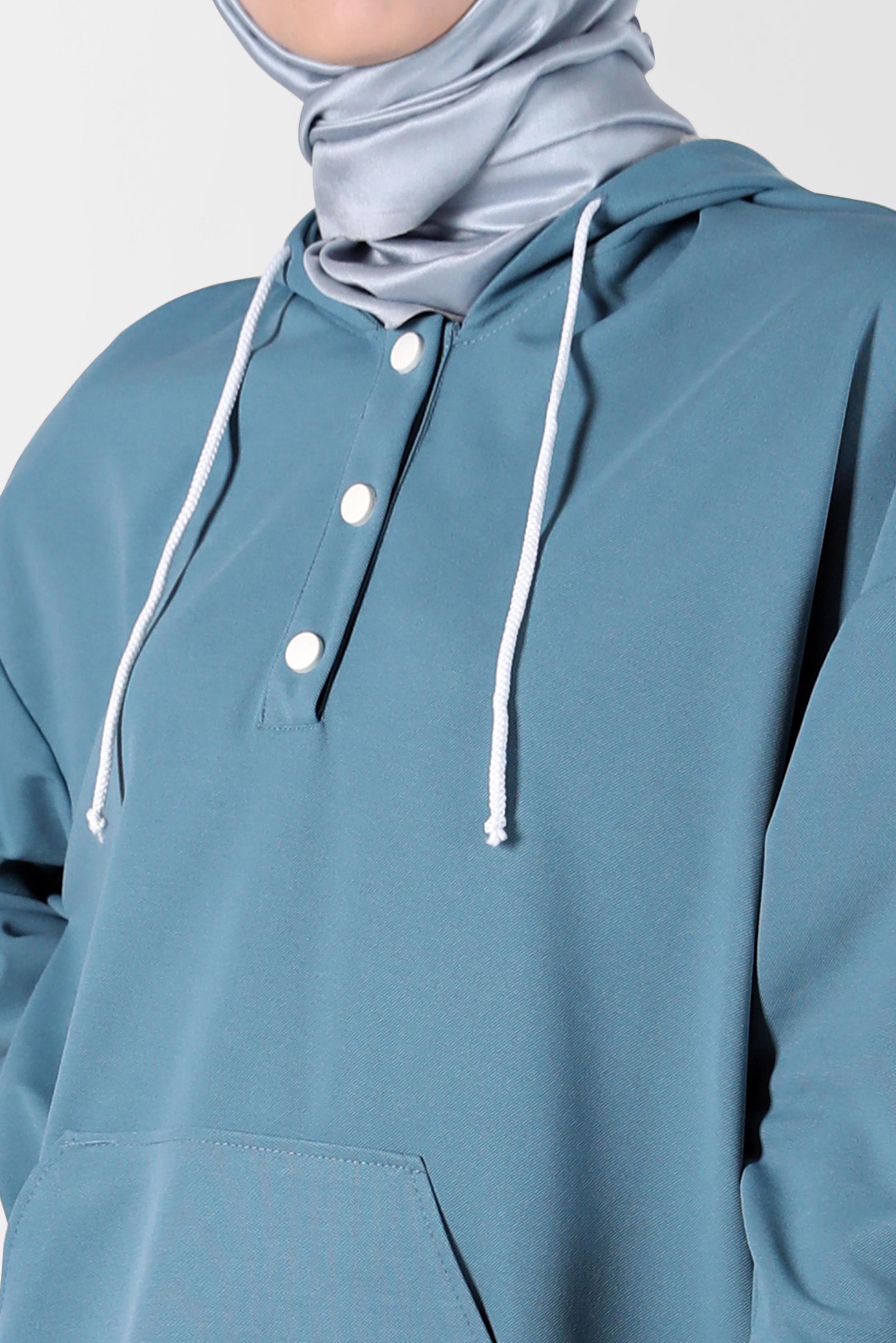 Tesettür giyim MAVİ ÇITÇITLI KAPÜŞONLU EŞOFMAN TUNİK 42651 