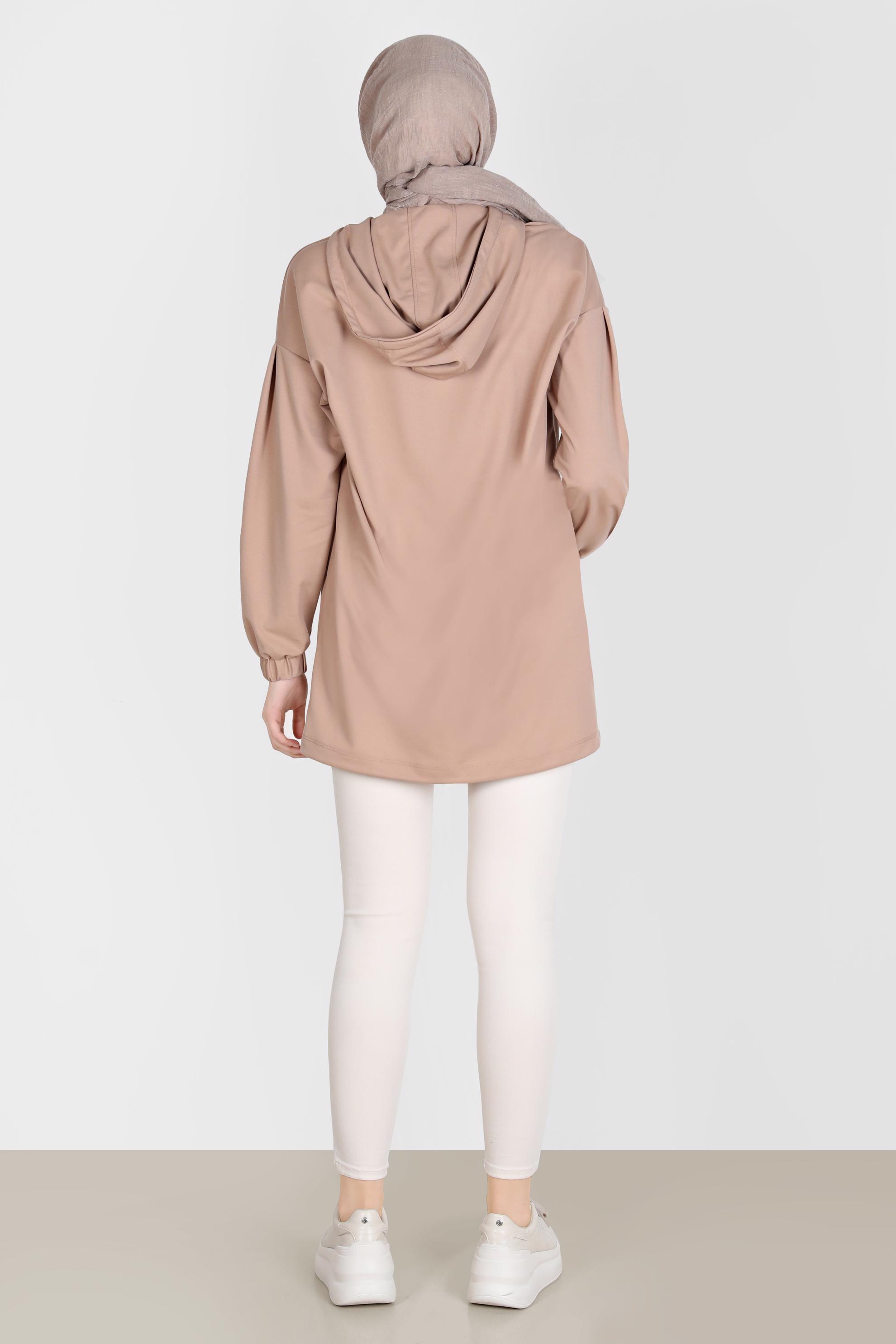 Tesettür giyim KAHVE ÇITÇITLI KAPÜŞONLU EŞOFMAN TUNİK 42651 