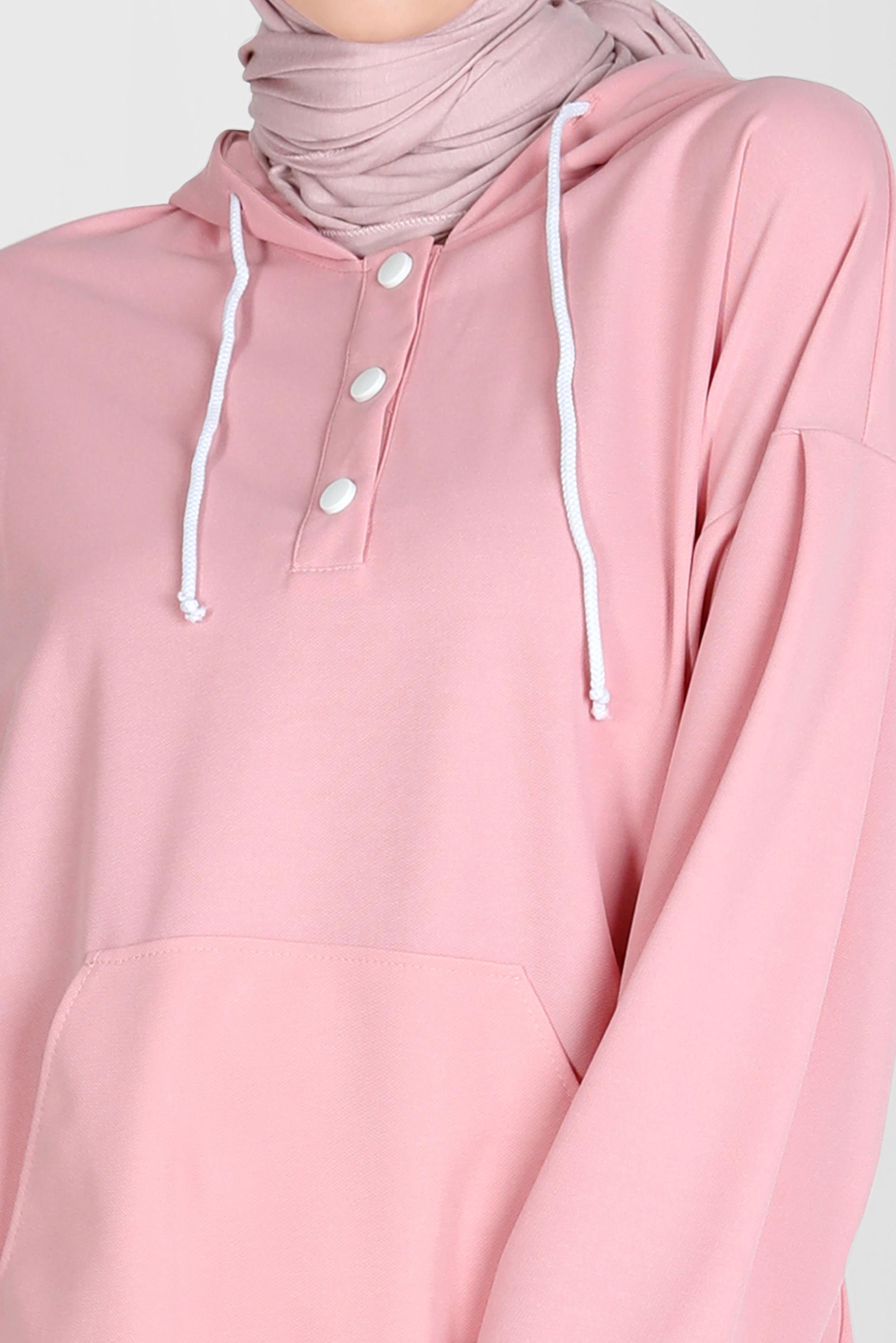 Tesettür giyim PUDRA ÇITÇITLI KAPÜŞONLU EŞOFMAN TUNİK 42651 