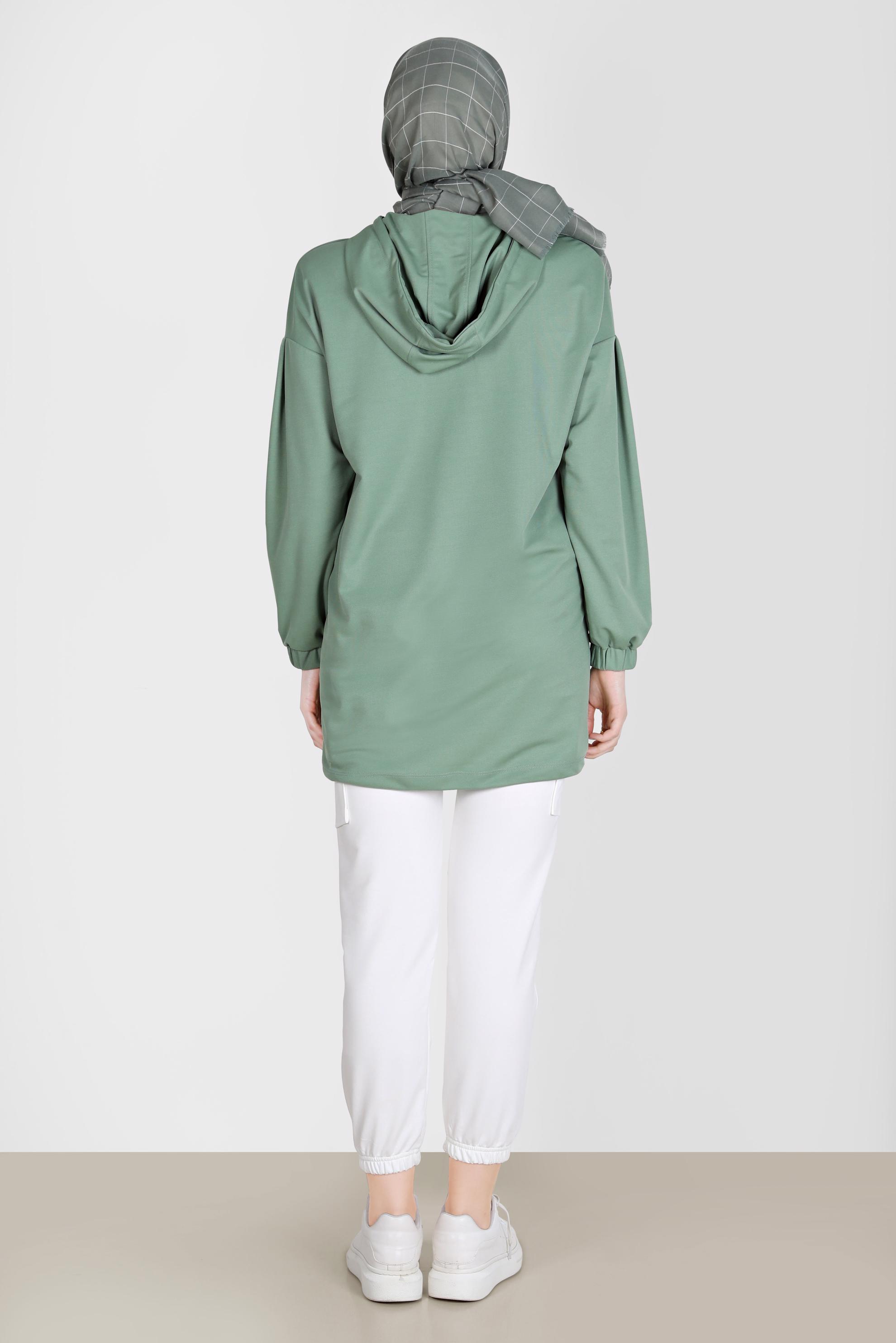 Tesettür giyim YEŞİL ÇITÇITLI KAPÜŞONLU EŞOFMAN TUNİK 42651 