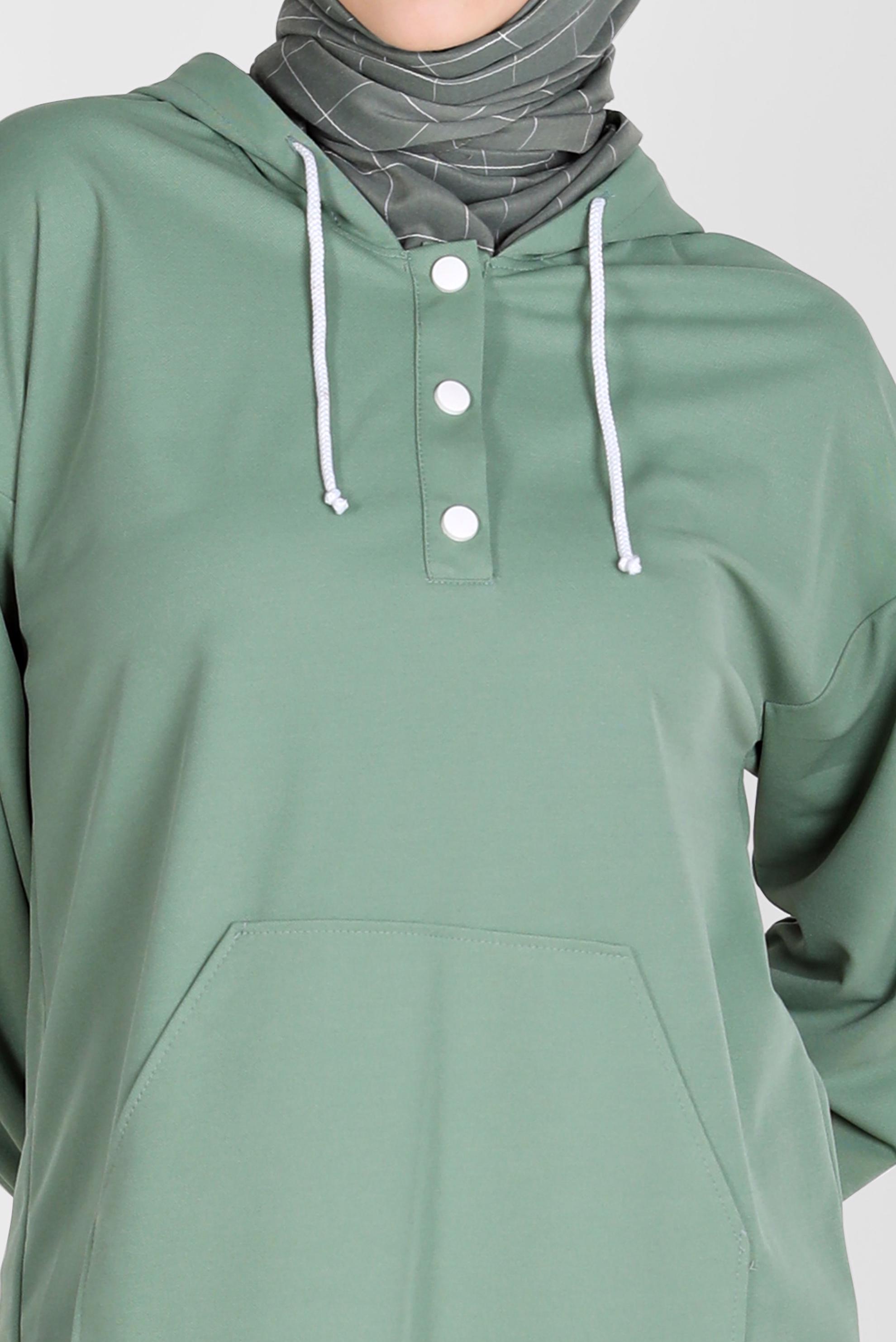 Tesettür giyim YEŞİL ÇITÇITLI KAPÜŞONLU EŞOFMAN TUNİK 42651 
