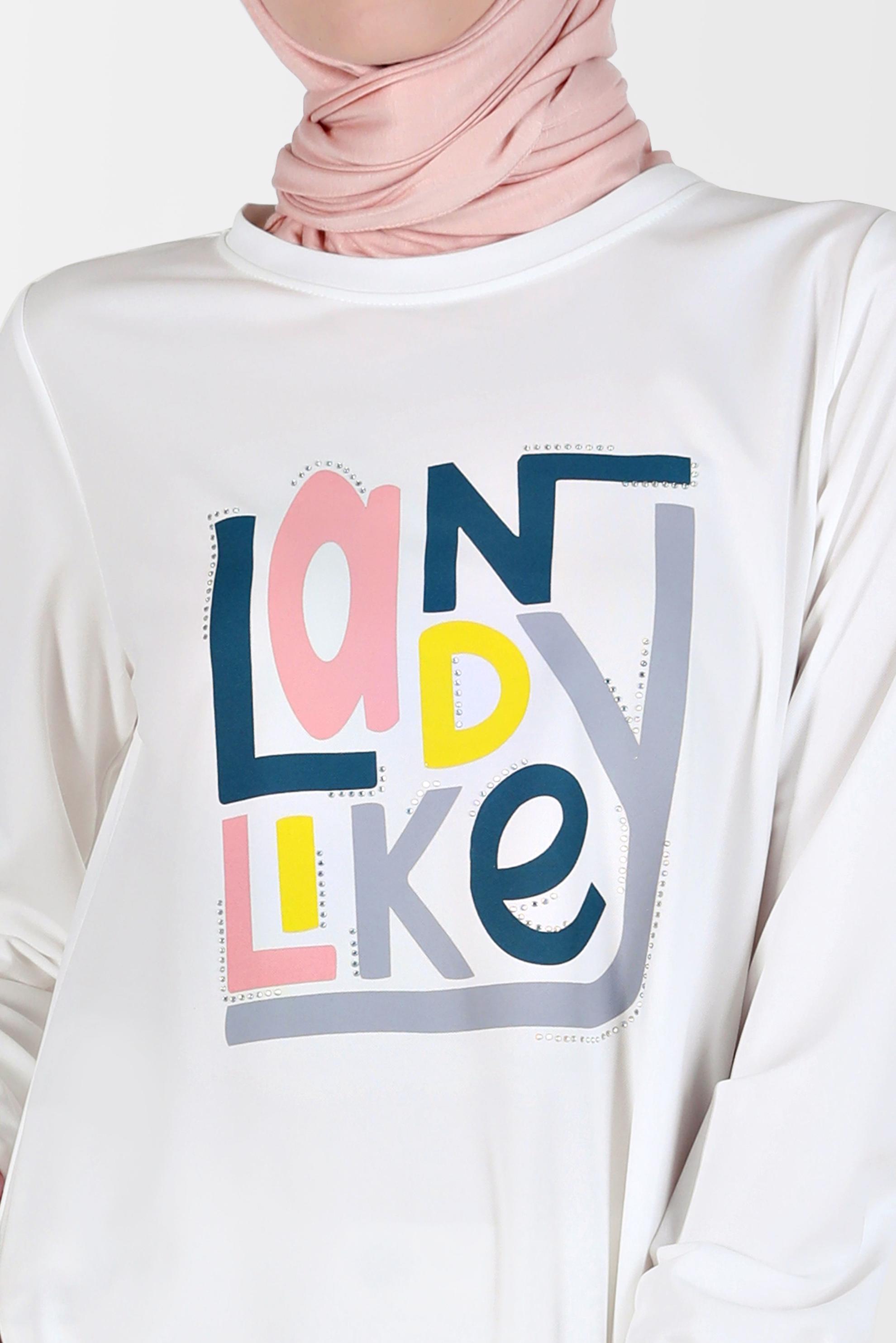 Tesettür giyim BEYAZ BASKI DETAYLI EŞOFMAN TUNİK 42653