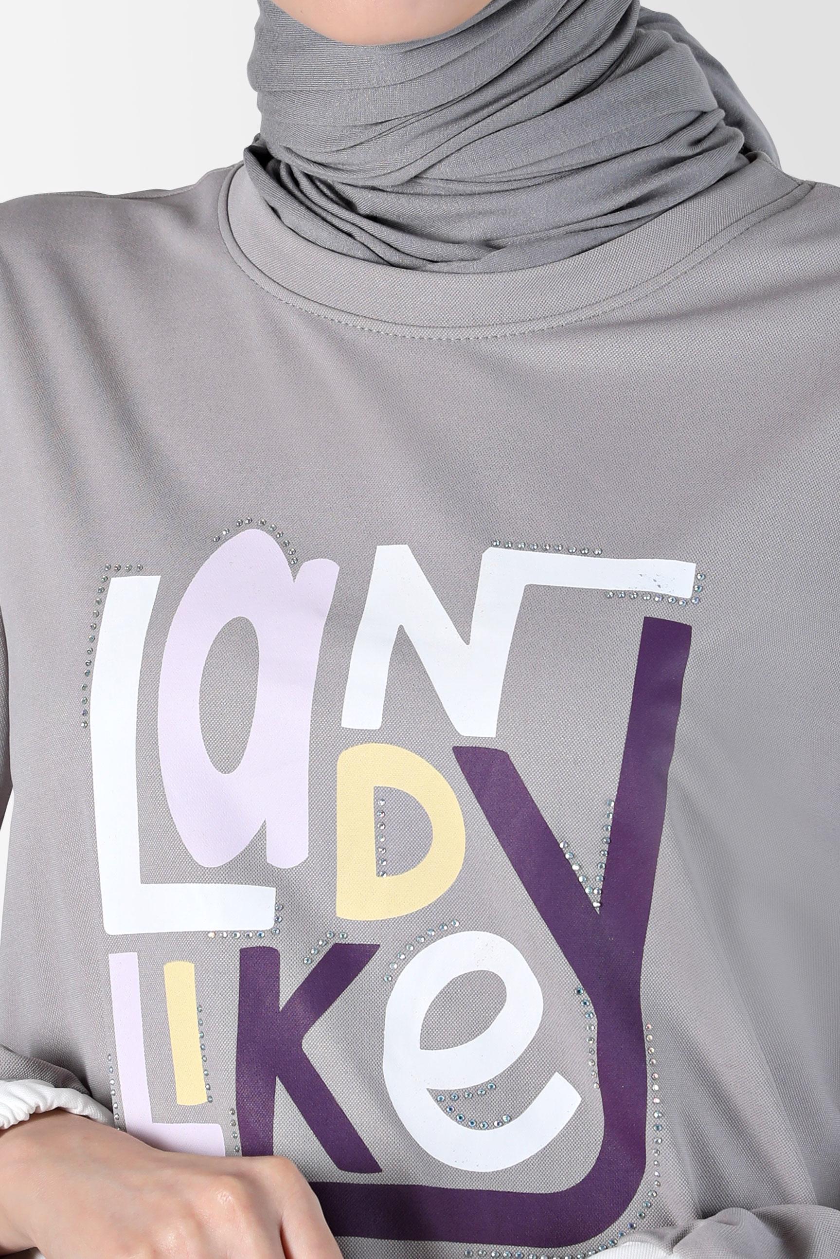 Tesettür giyim GRİ BASKI DETAYLI EŞOFMAN TUNİK 42653