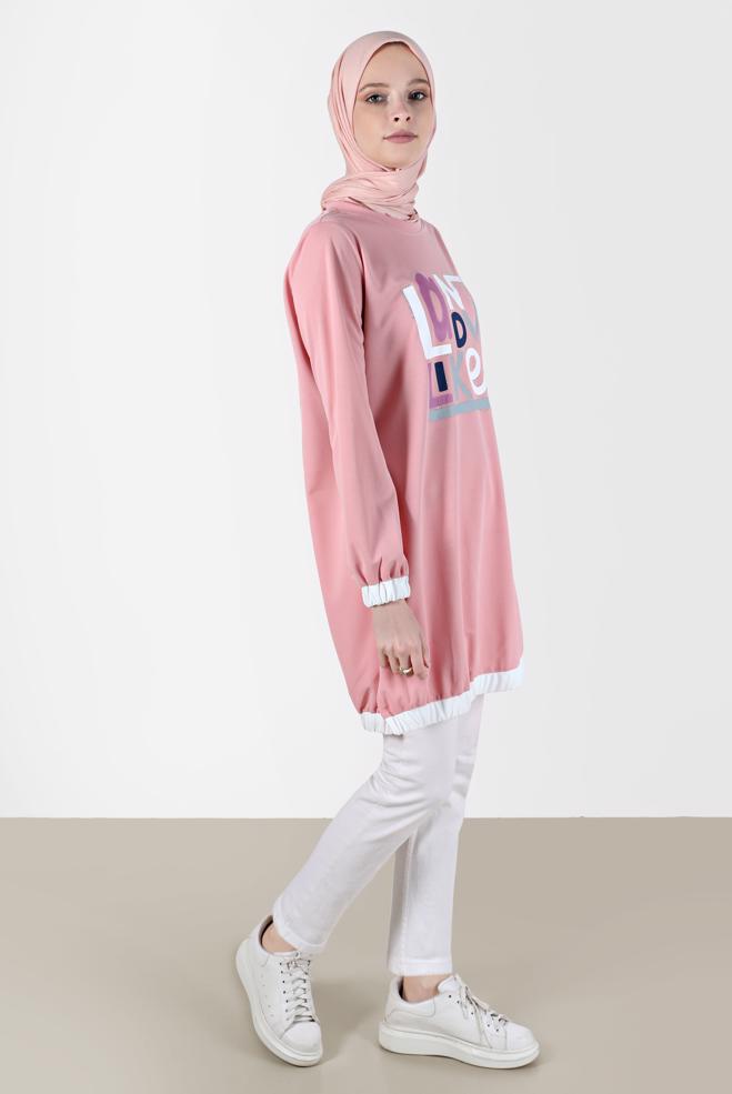 Tesettür giyim  BASKI DETAYLI EŞOFMAN TUNİK 42653 - ALVİNA