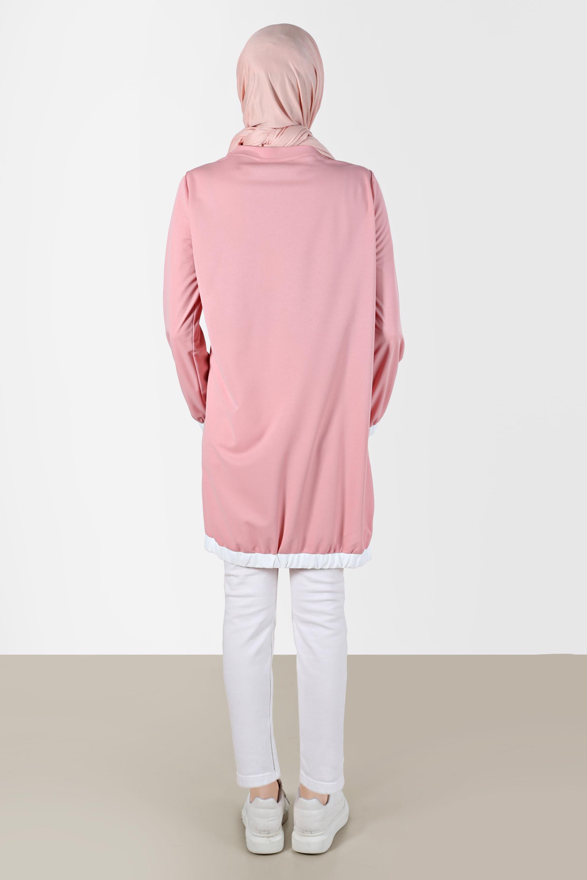 Tesettür giyim PUDRA BASKI DETAYLI EŞOFMAN TUNİK 42653