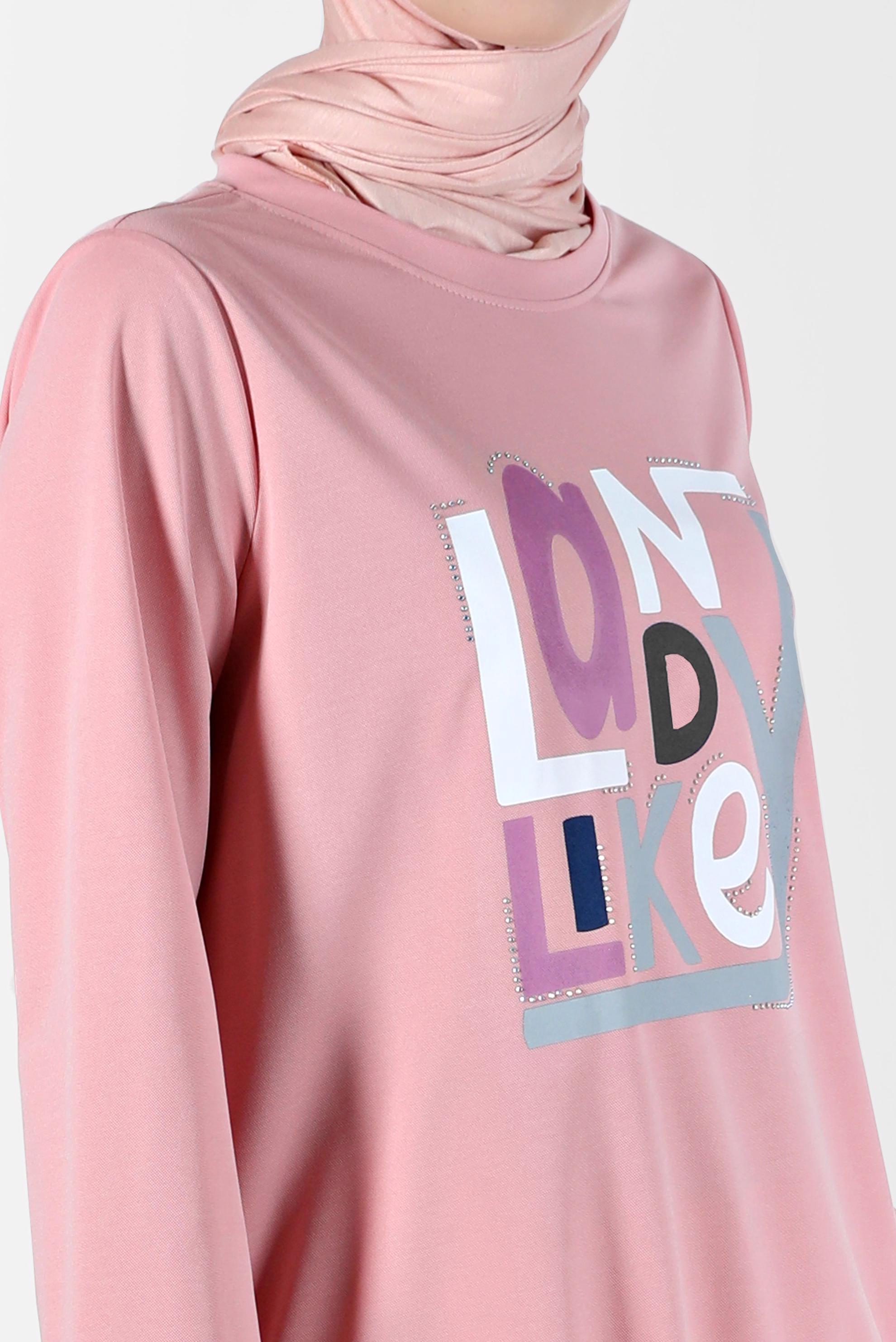 Tesettür giyim PUDRA BASKI DETAYLI EŞOFMAN TUNİK 42653