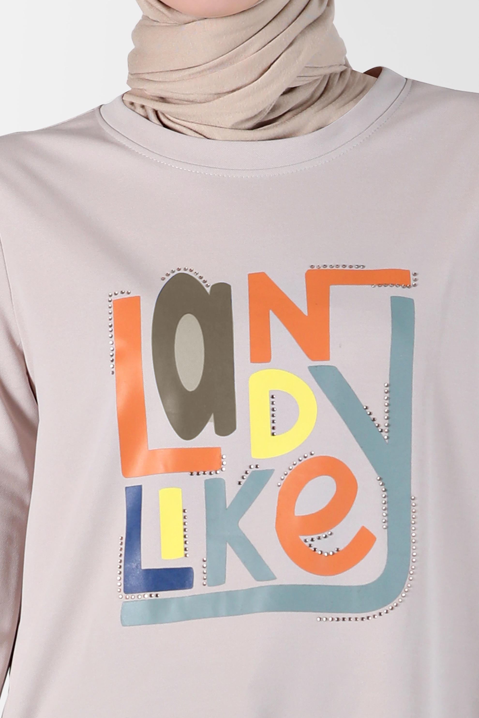 Tesettür giyim BEJ BASKI DETAYLI EŞOFMAN TUNİK 42653