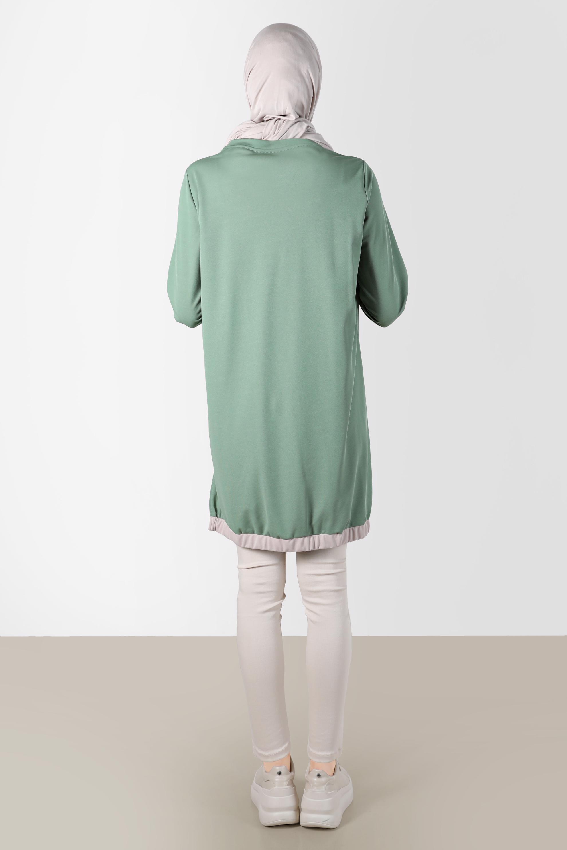 Tesettür giyim YEŞİL BASKI DETAYLI EŞOFMAN TUNİK 42653