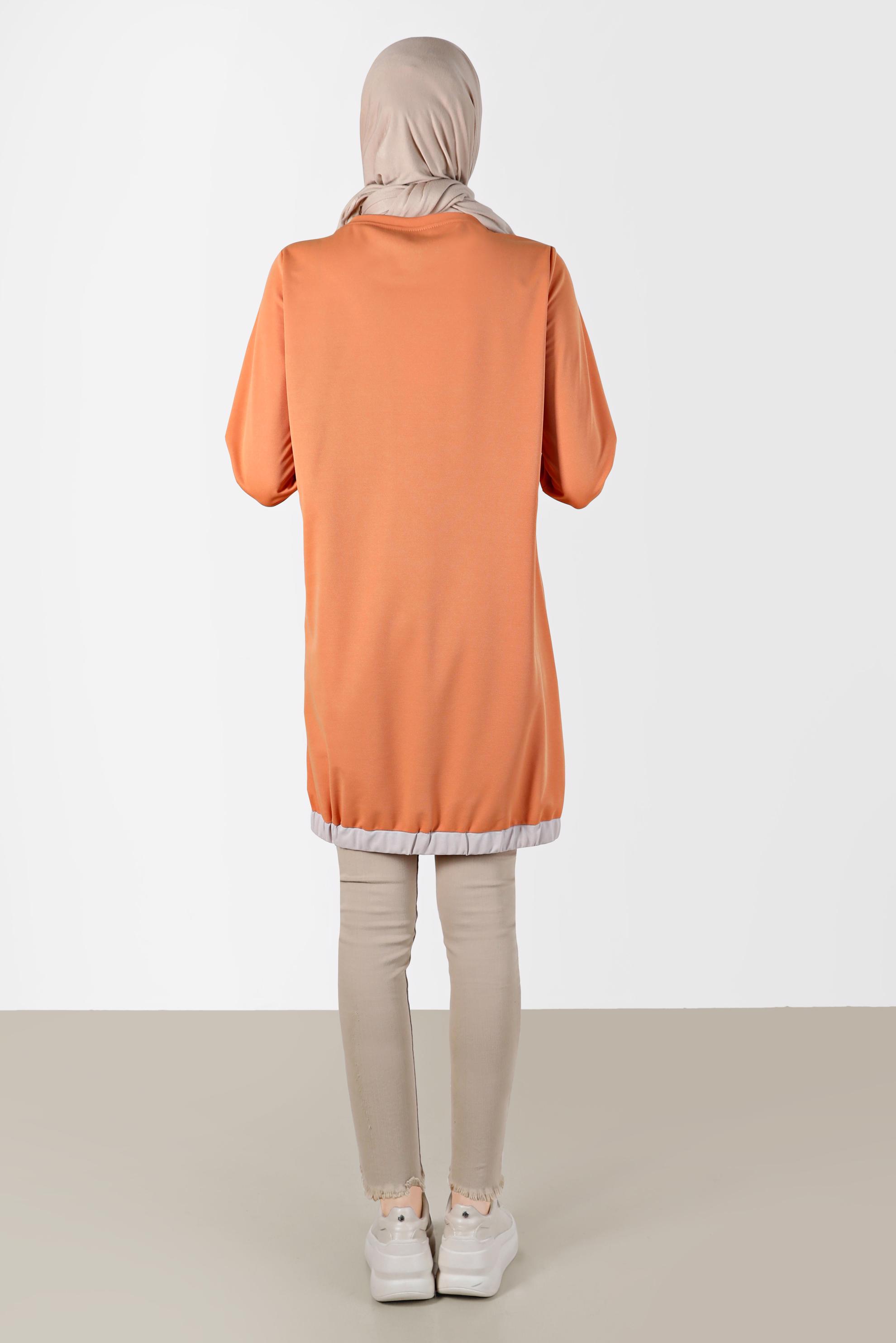 Tesettür giyim TURUNCU BASKI DETAYLI EŞOFMAN TUNİK 42653