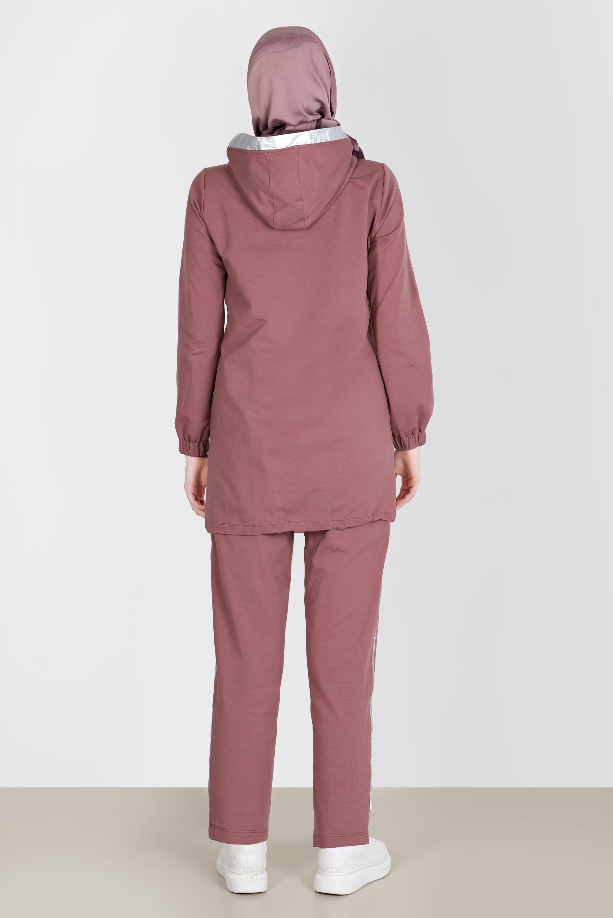 Tesettür giyim PEMBE YAZI BASKILI KAPÜŞONLU İKİLİ PANT. EŞOFMAN TAKIMI 42654