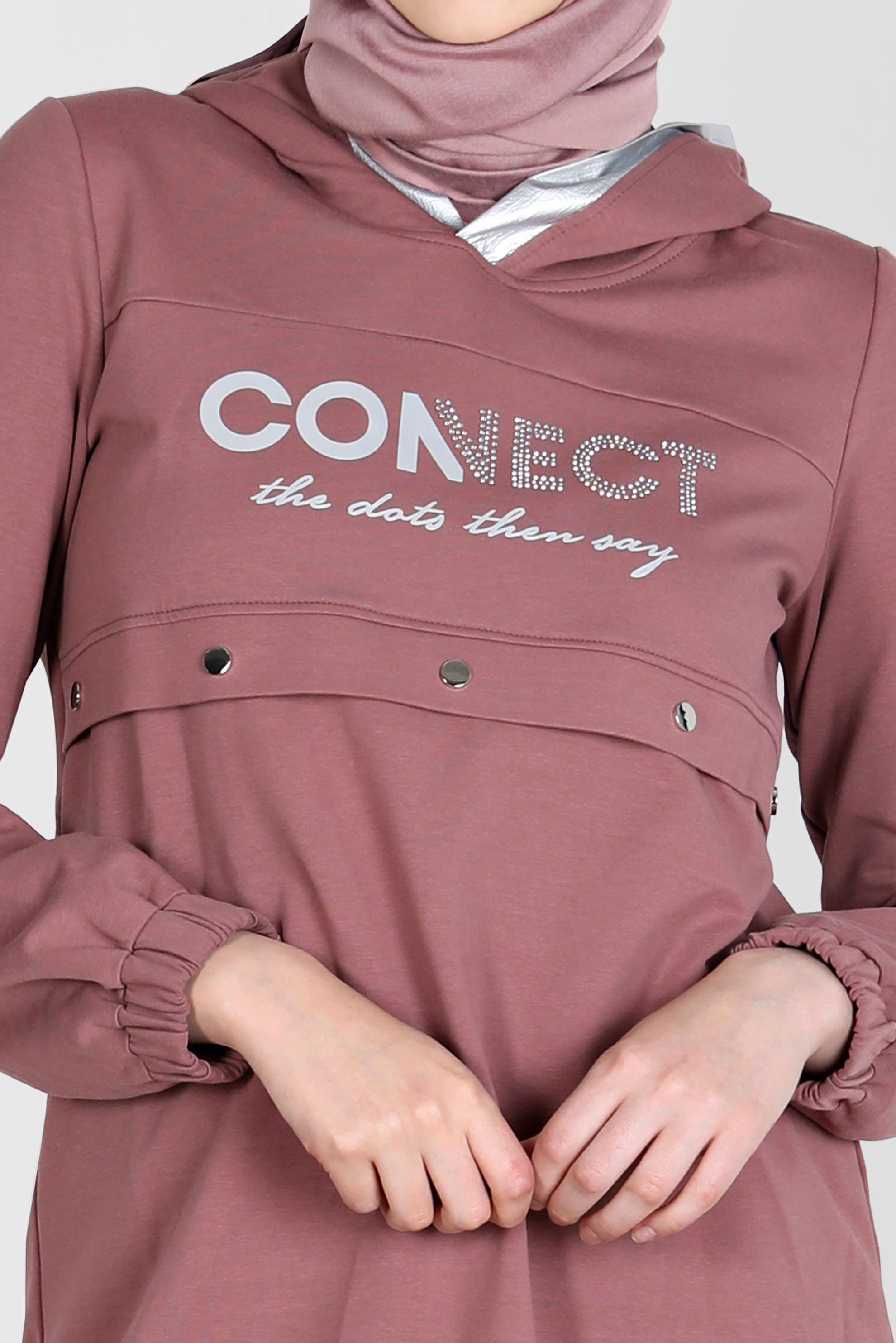 Tesettür giyim PEMBE YAZI BASKILI KAPÜŞONLU İKİLİ PANT. EŞOFMAN TAKIMI 42654