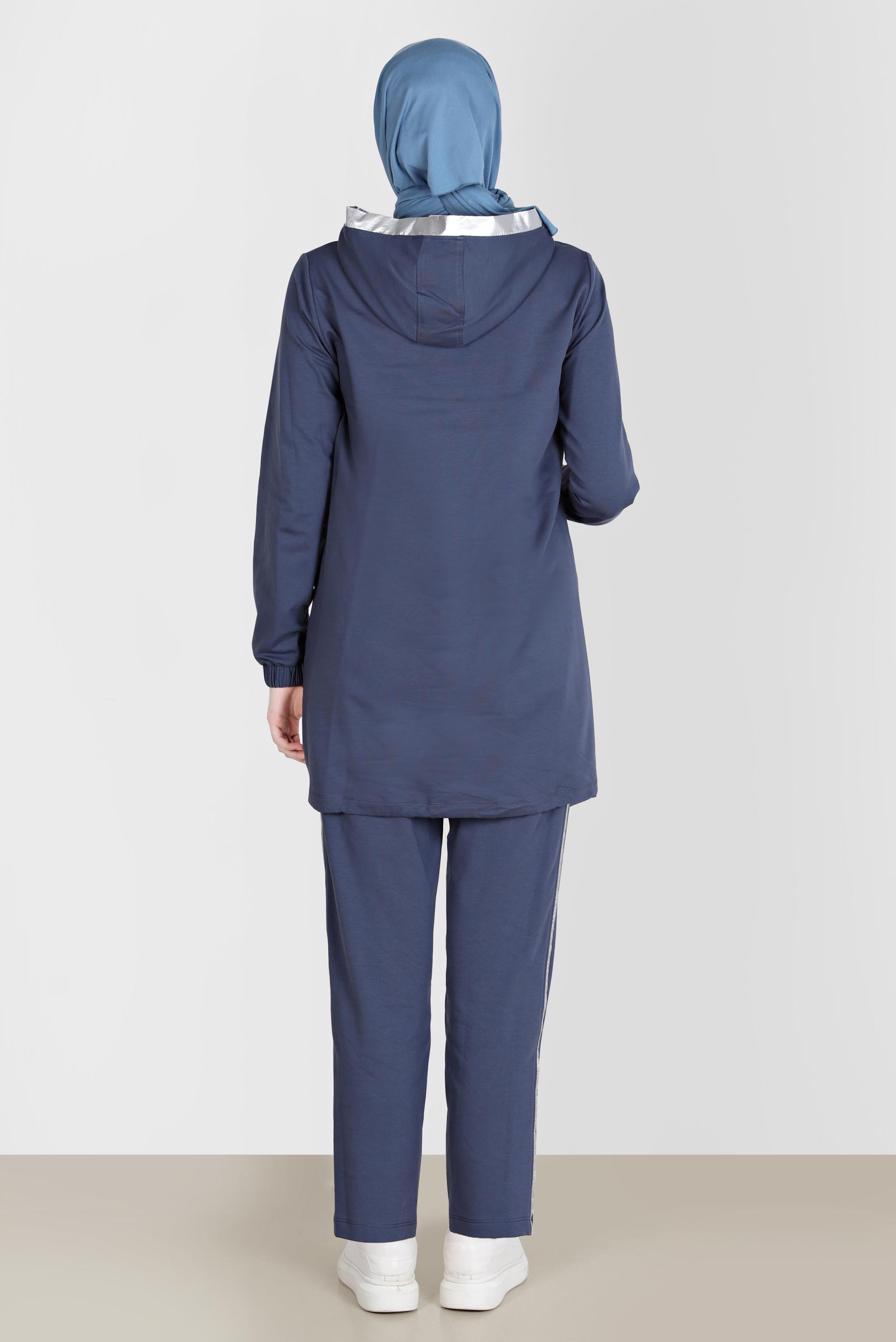 Tesettür giyim LACİVERT YAZI BASKILI KAPÜŞONLU İKİLİ PANT. EŞOFMAN TAKIMI 42654