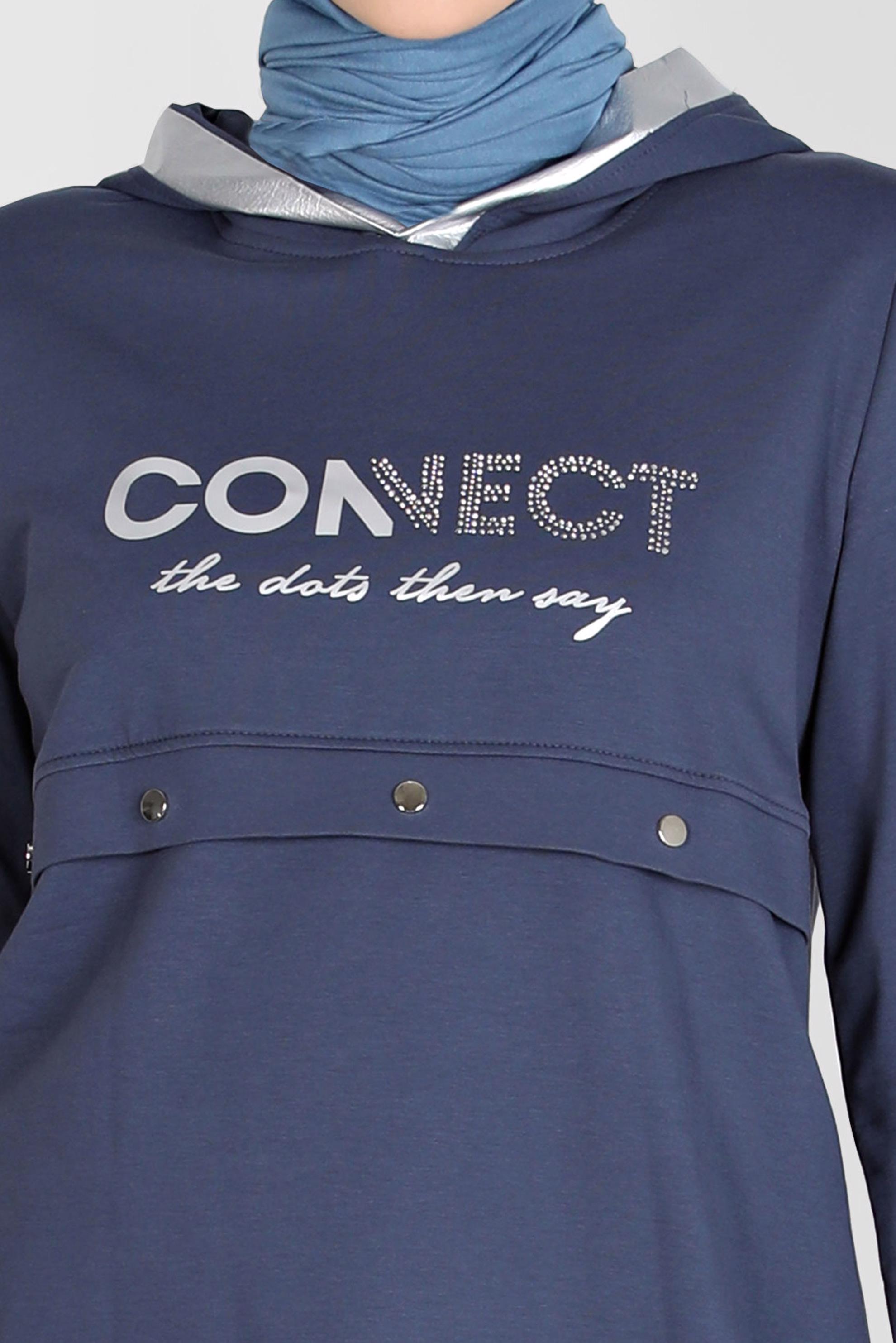 Tesettür giyim LACİVERT YAZI BASKILI KAPÜŞONLU İKİLİ PANT. EŞOFMAN TAKIMI 42654