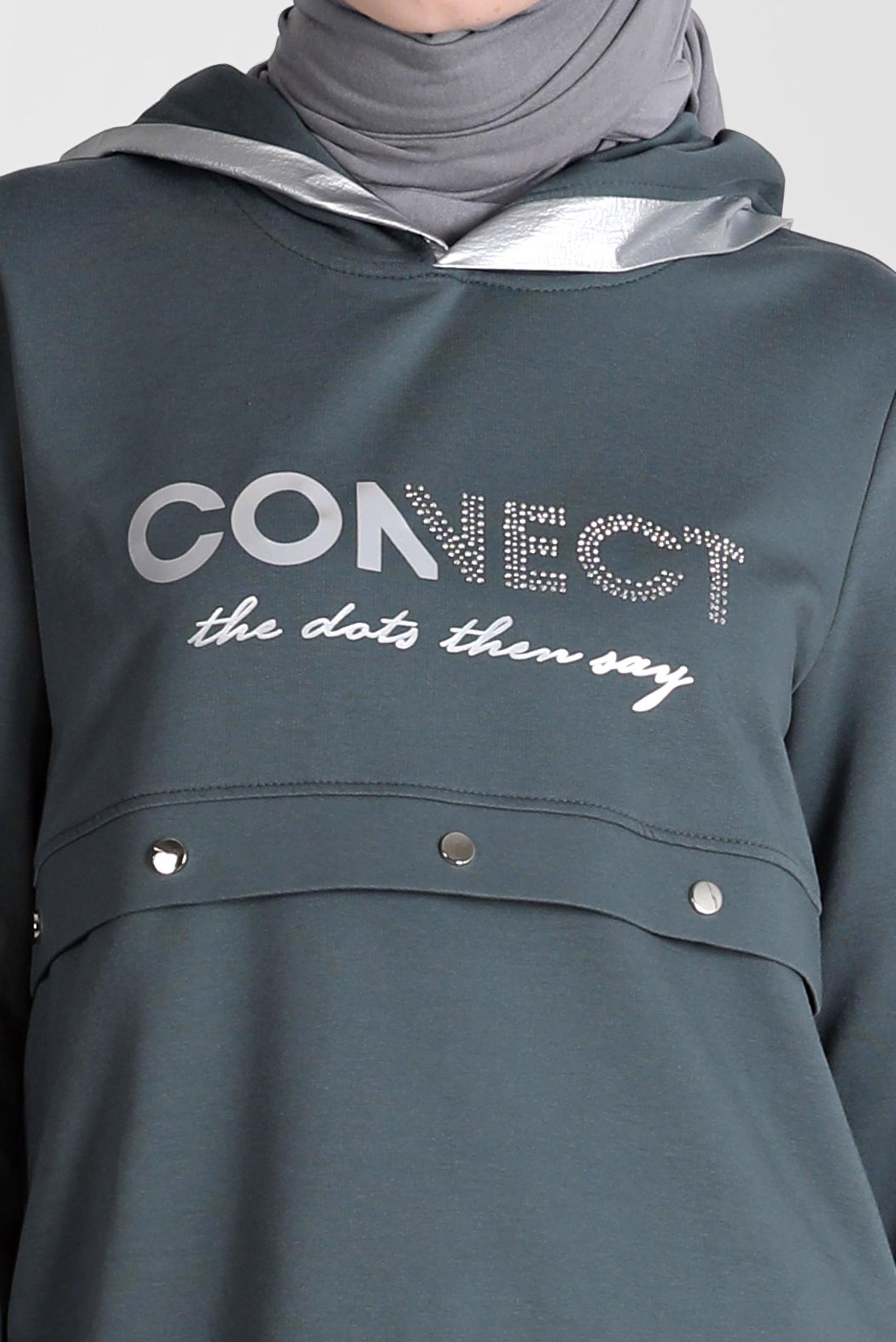 Tesettür giyim YEŞİL YAZI BASKILI KAPÜŞONLU İKİLİ PANT. EŞOFMAN TAKIMI 42654