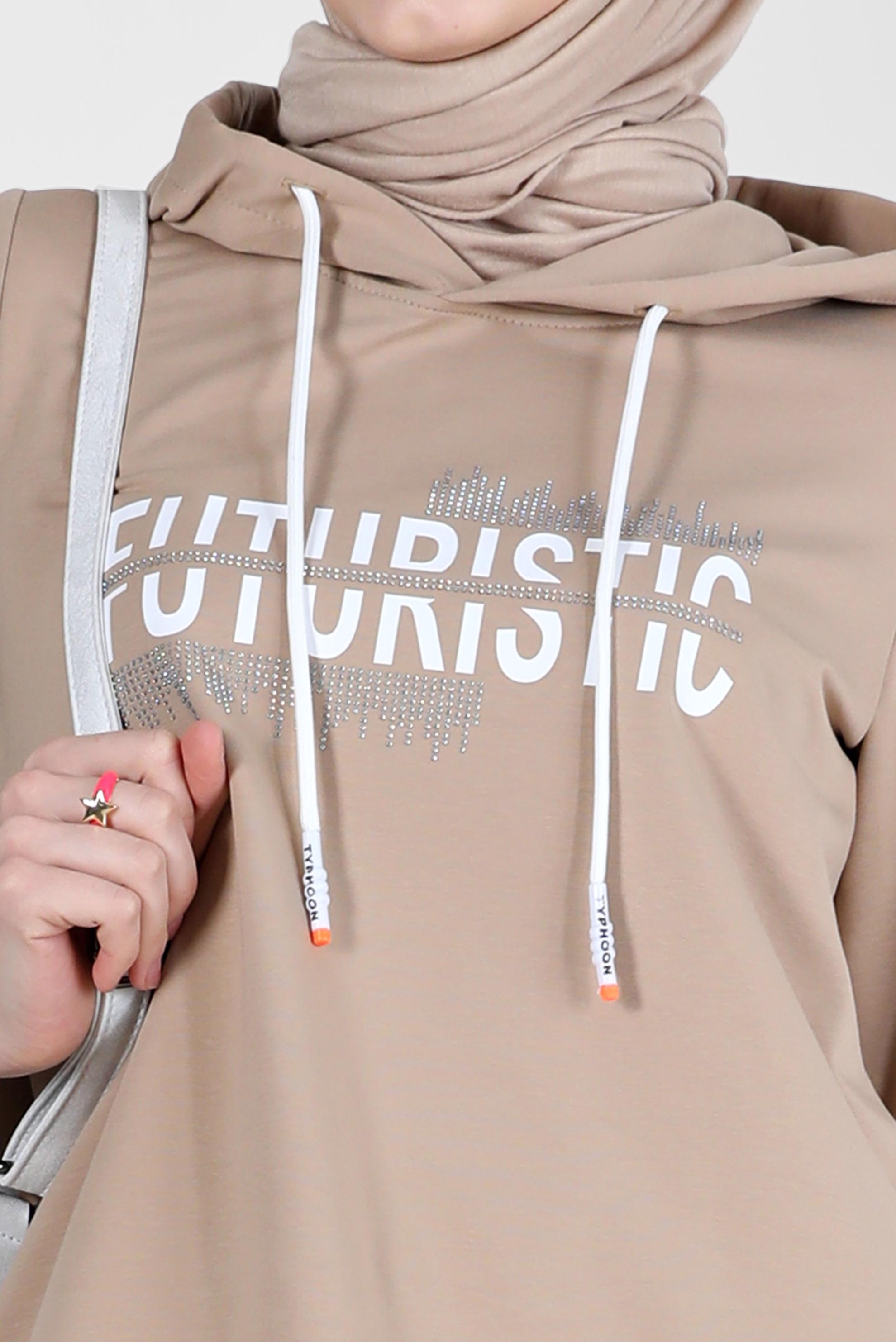 Vêtements hijab BEIGE ENSEMBLE DE SURVÊTEMENT 2 PIÈCES À SLOGAN 42655