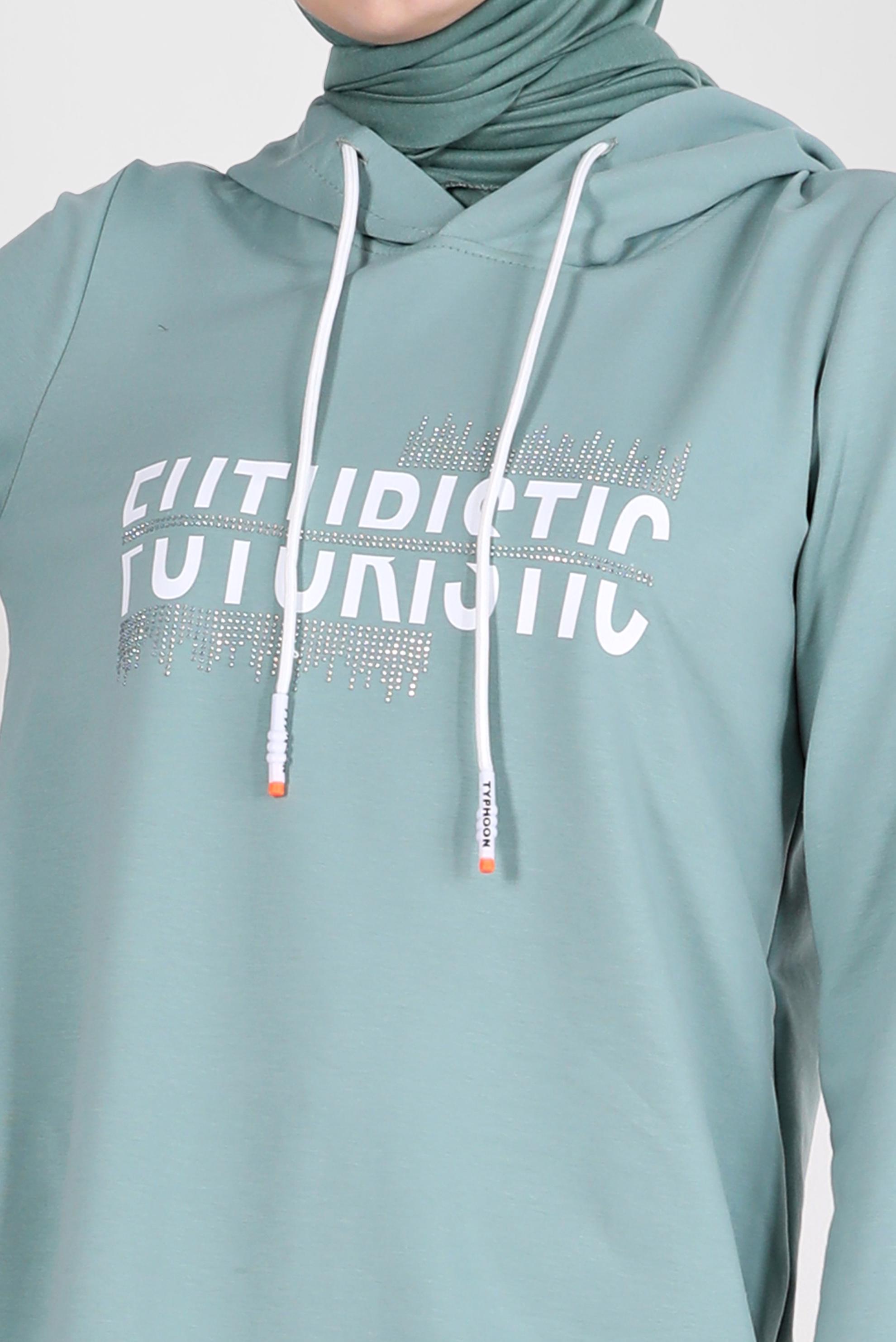 Vêtements hijab BLEU ENSEMBLE DE SURVÊTEMENT 2 PIÈCES À SLOGAN 42655