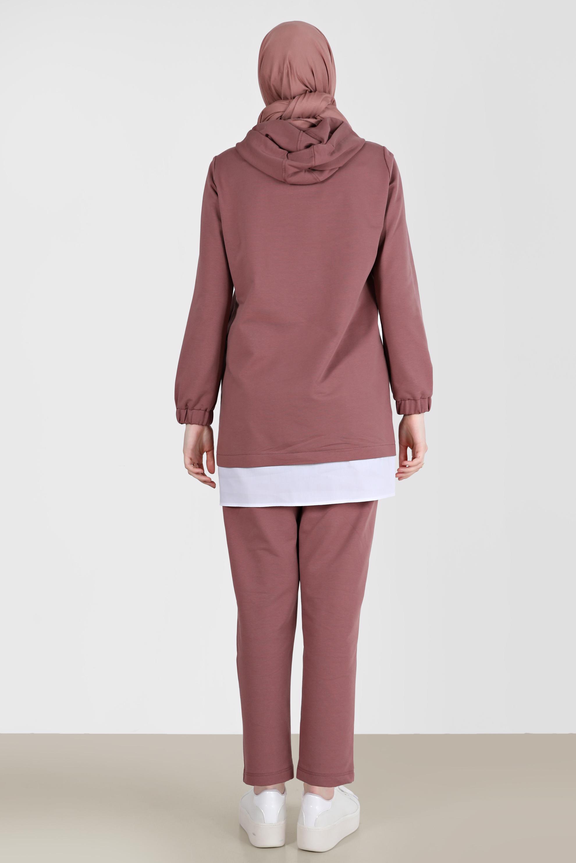 Tesettür giyim PEMBE YAZI DETAYLI İKİLİ PANT. EŞOFMAN TAKIMI 42655 