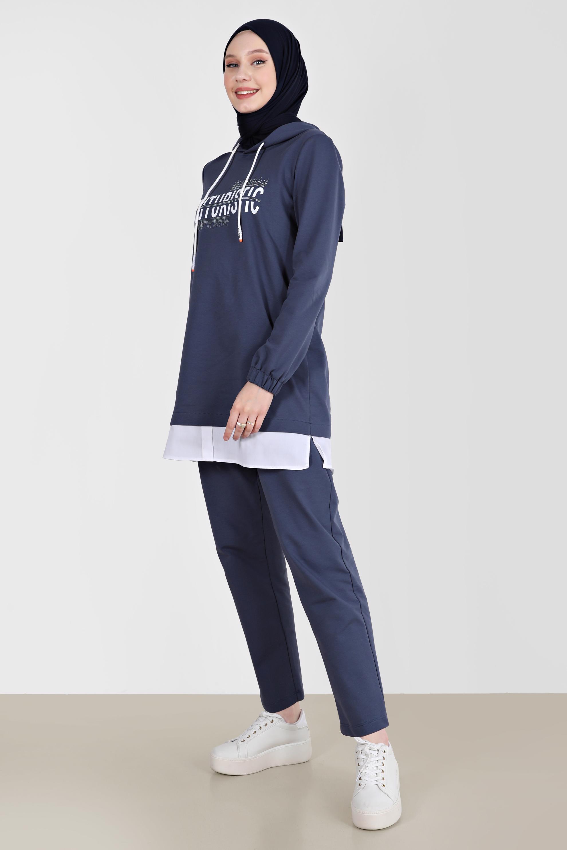 Tesettür giyim LACİVERT YAZI DETAYLI İKİLİ PANT. EŞOFMAN TAKIMI 42655 