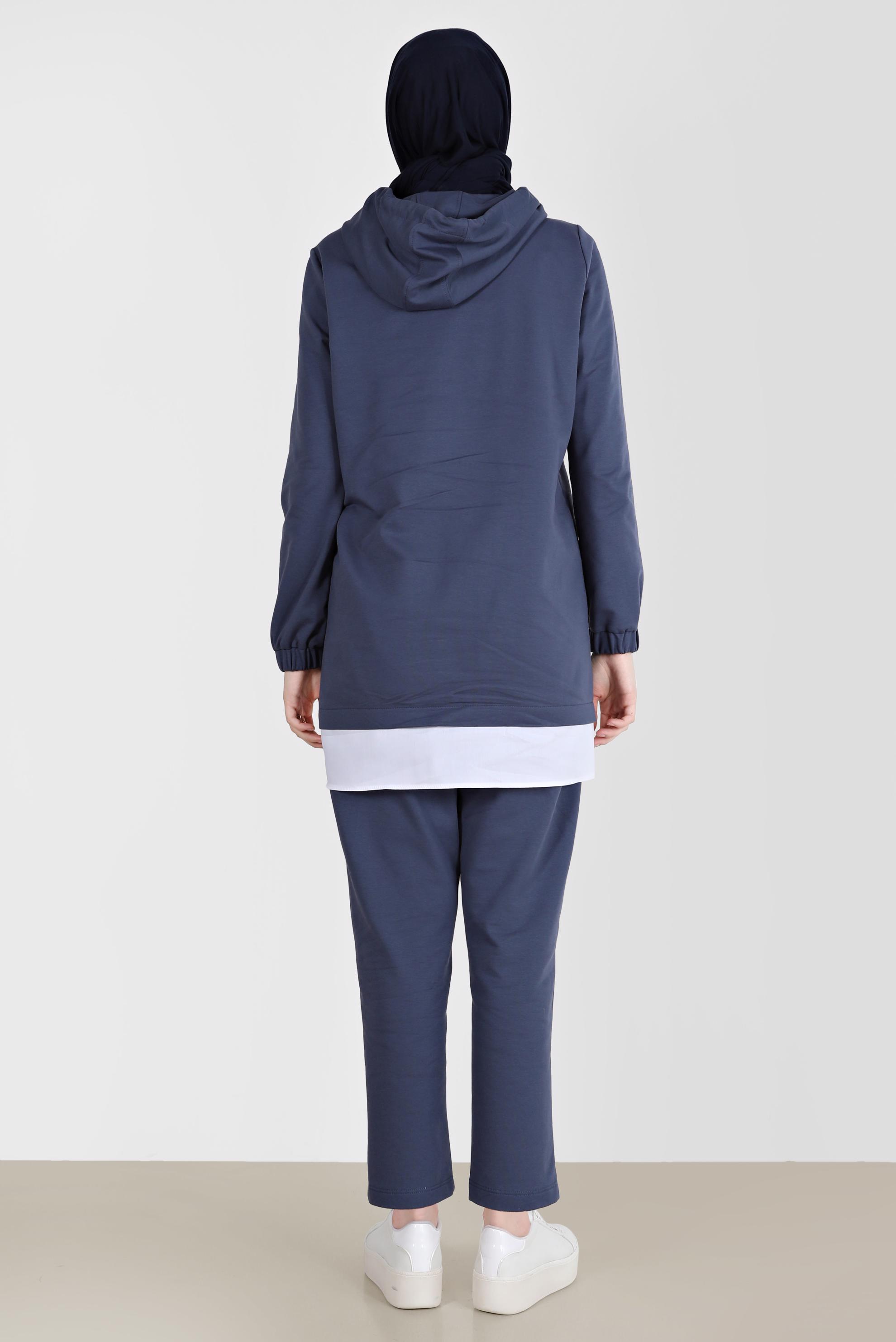 Tesettür giyim LACİVERT YAZI DETAYLI İKİLİ PANT. EŞOFMAN TAKIMI 42655 